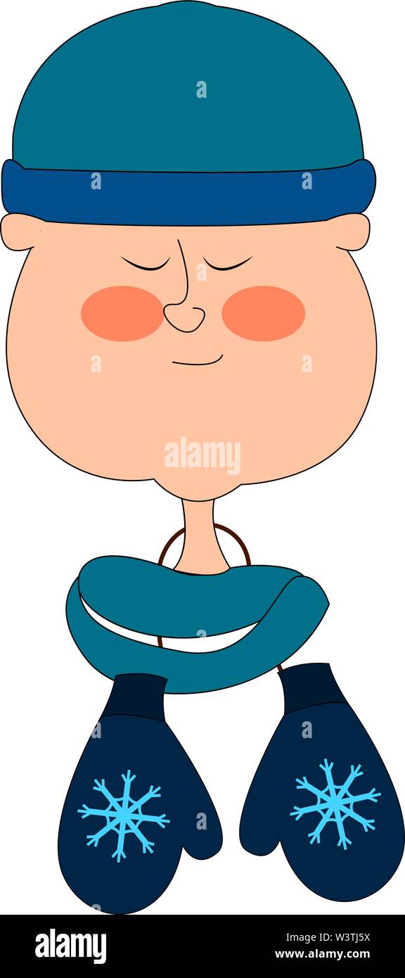 Boy with blue hat and mittens, illustration, vector on white background ...