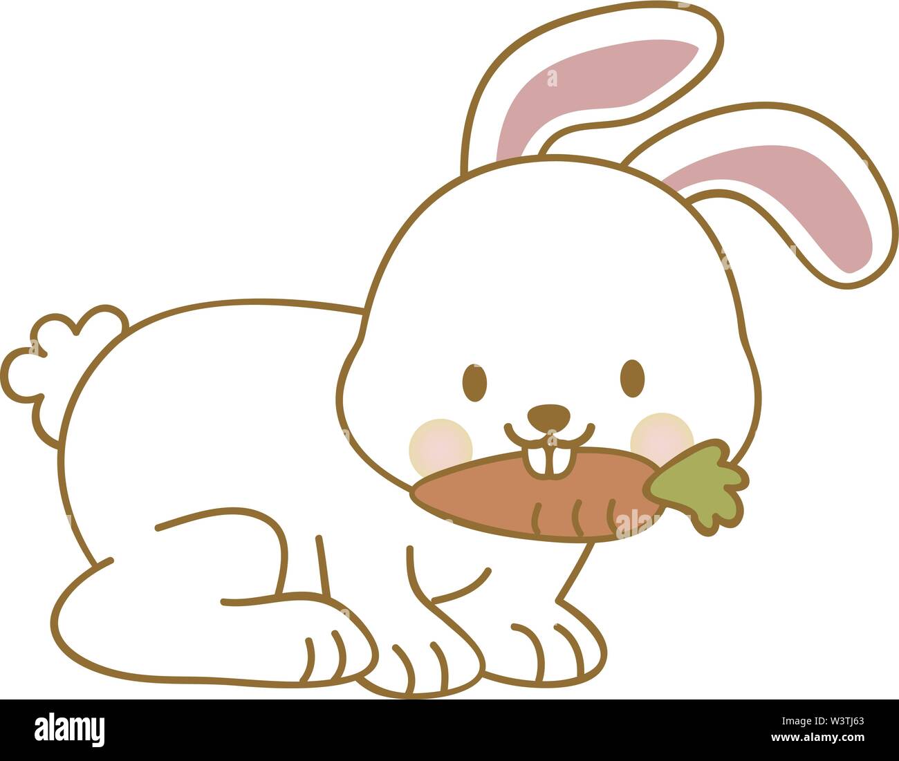 Bunny eating a carrot, illustration, vector on white background. Stock Vector