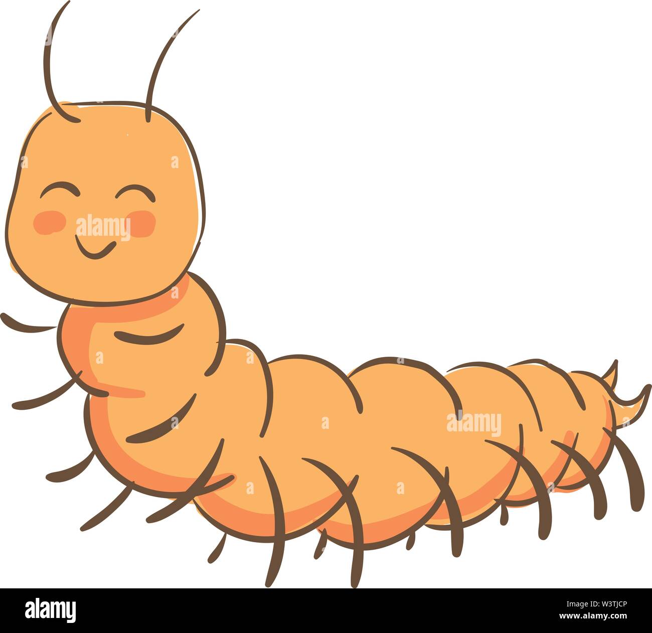 Happy orange centipede, illustration, vector on white background. Stock Vector