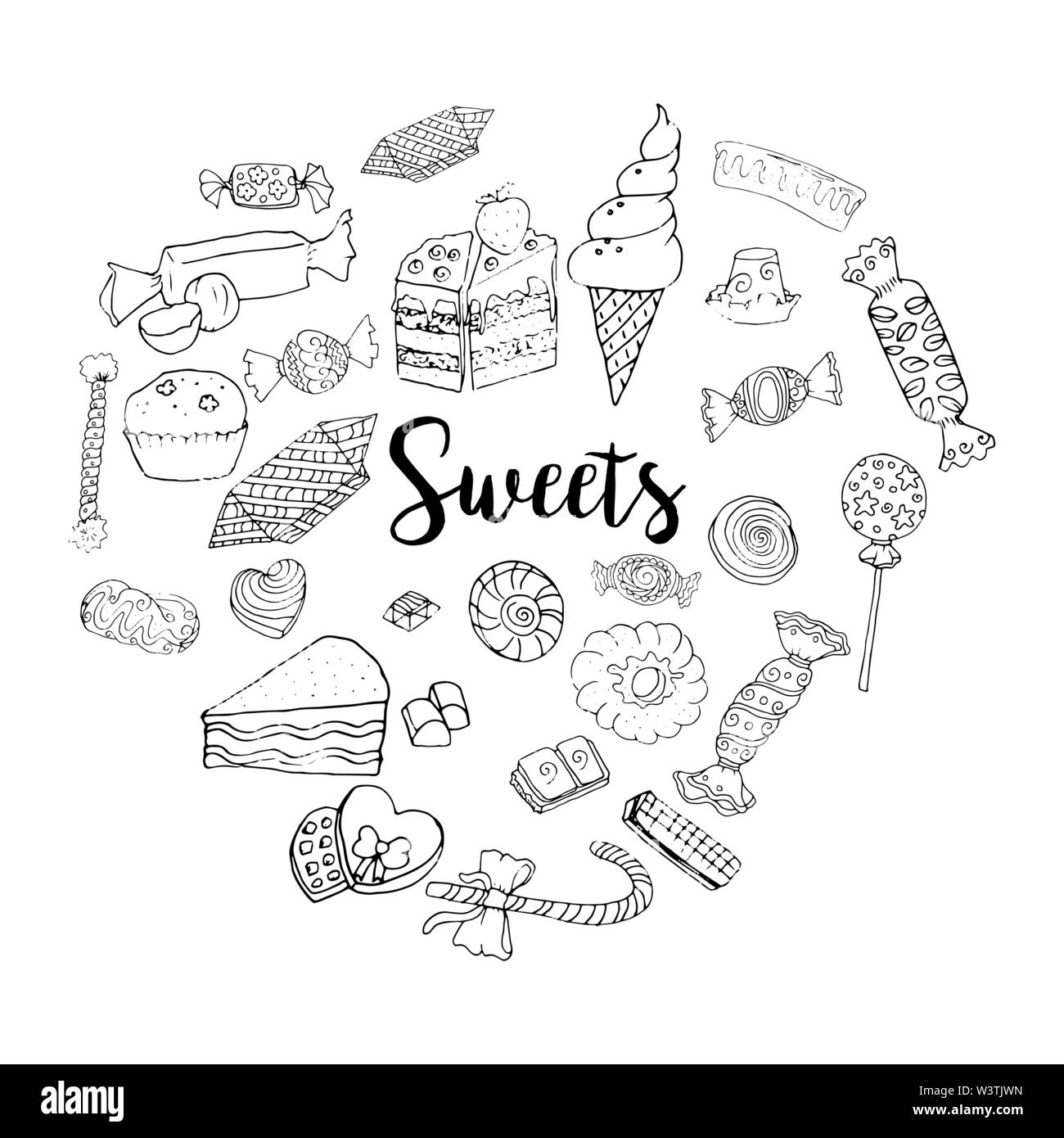 Different sweets collection. Doodle style clipart elements isolated on  white. Chocolate and ice-cream Stock Vector Image & Art - Alamy