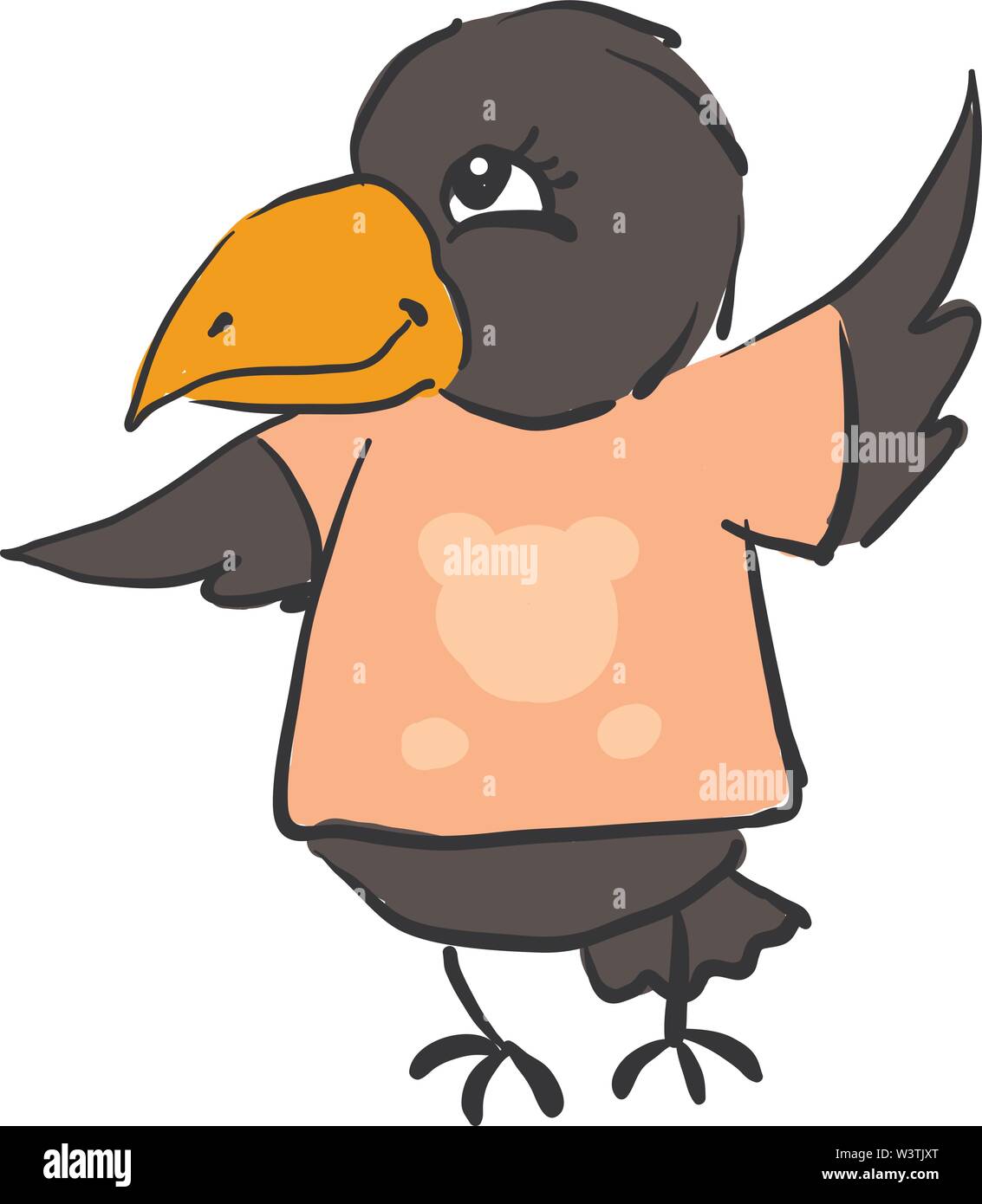Happy crow wearing a pink t-shirt, illustration, vector on white background. Stock Vector
