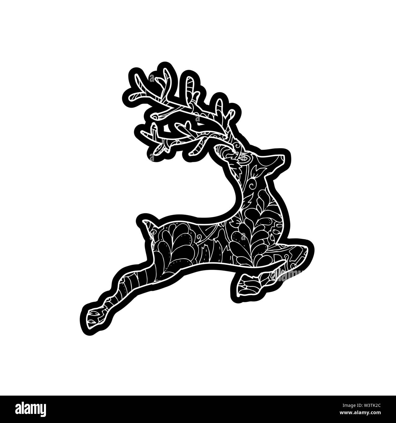 Jumping deep with horns. Knockout printing sticker,isolated clipart. Vector illustration Stock Vector