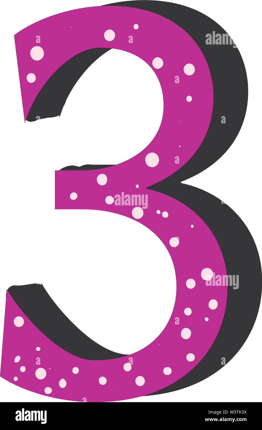 Pink number three, illustration, vector on white background Stock