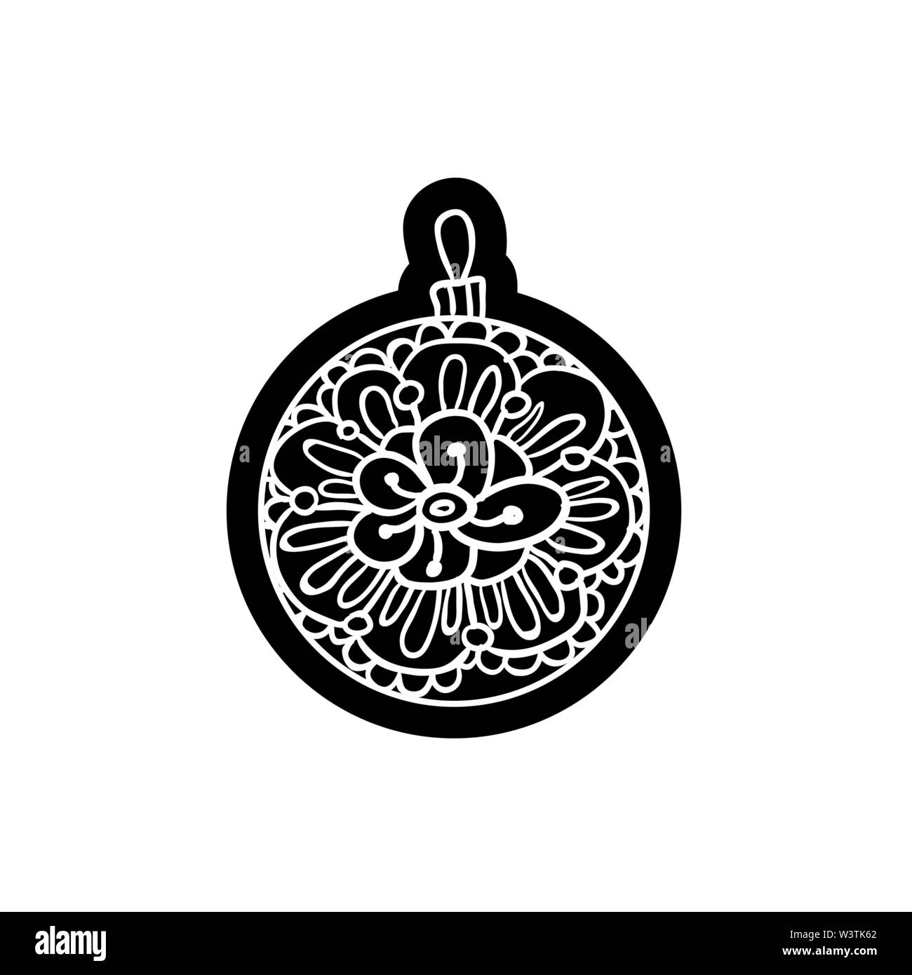 Xmas ball or round toy with ornament. Knockout printing sticker,isolated clipart. Vector illustration Stock Vector