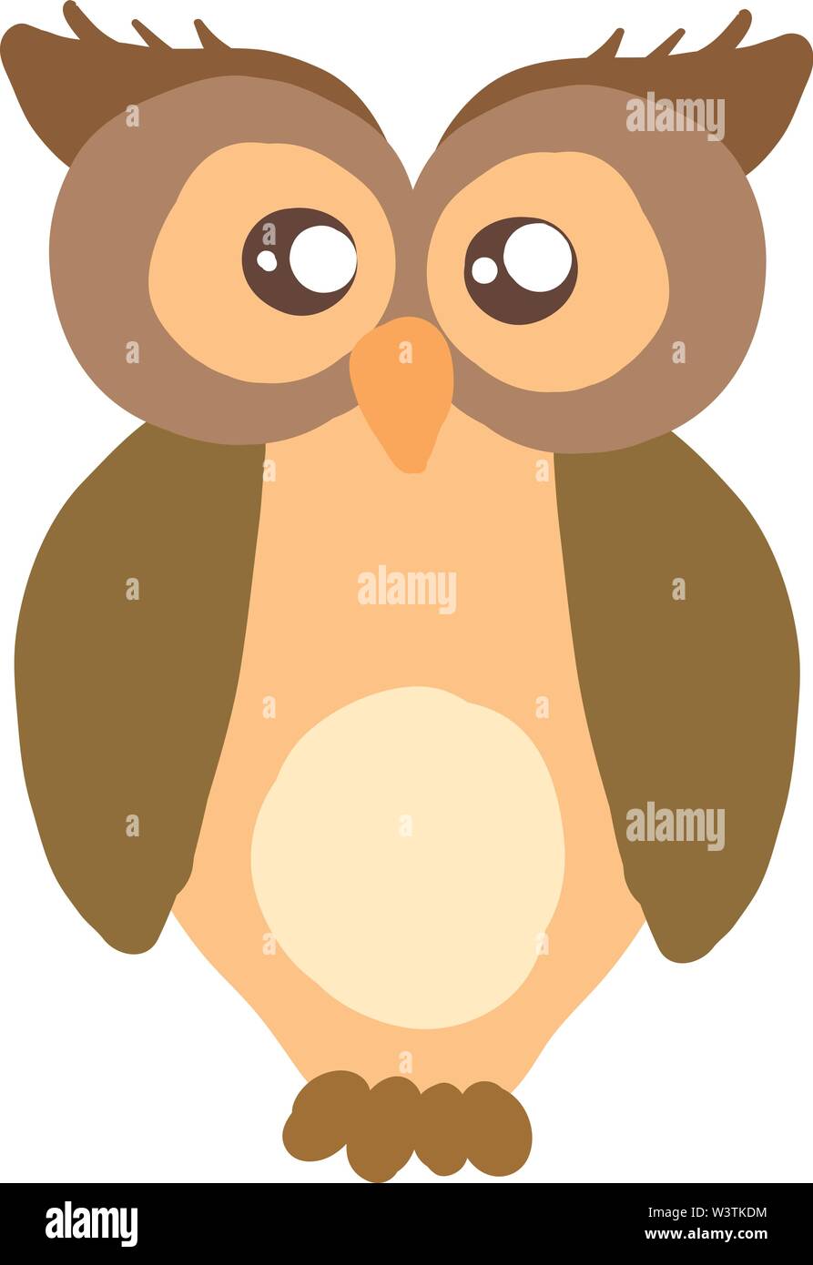 Brown big owl, illustration, vector on white background. Stock Vector