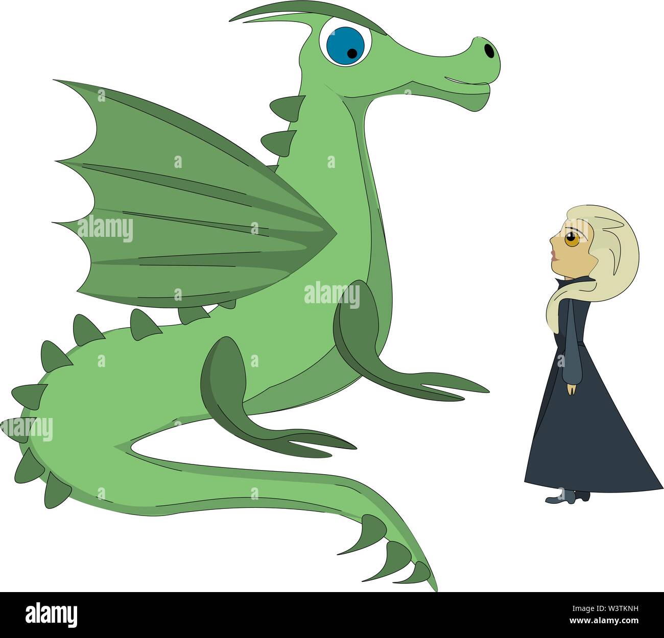Green dragon and a girl, illustration, vector on white background Stock ...