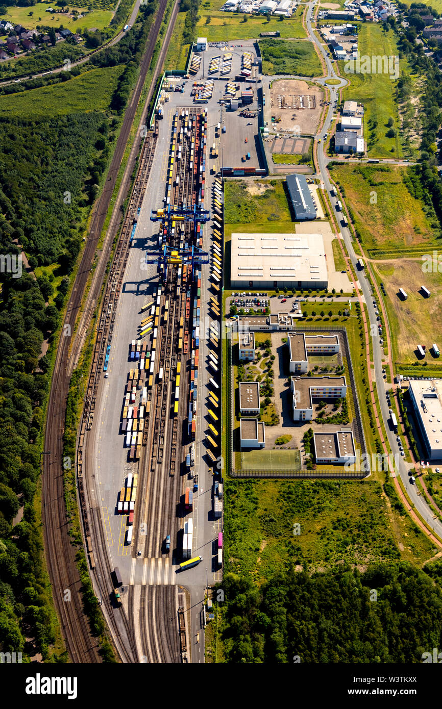 Aerial photograph of the logistics location Hohenbudberg Logport III, Logport Hohenbudberg belonging to the Port of Duisburg, Duisport in Duisburg-Hoh Stock Photo