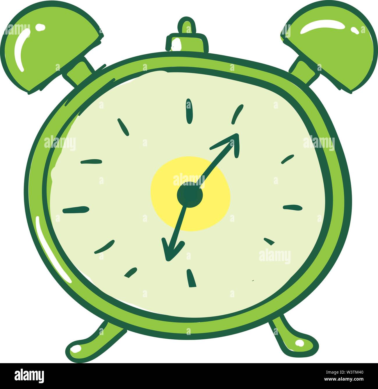 Green alarm clock, illustration, vector on white background. Stock Vector