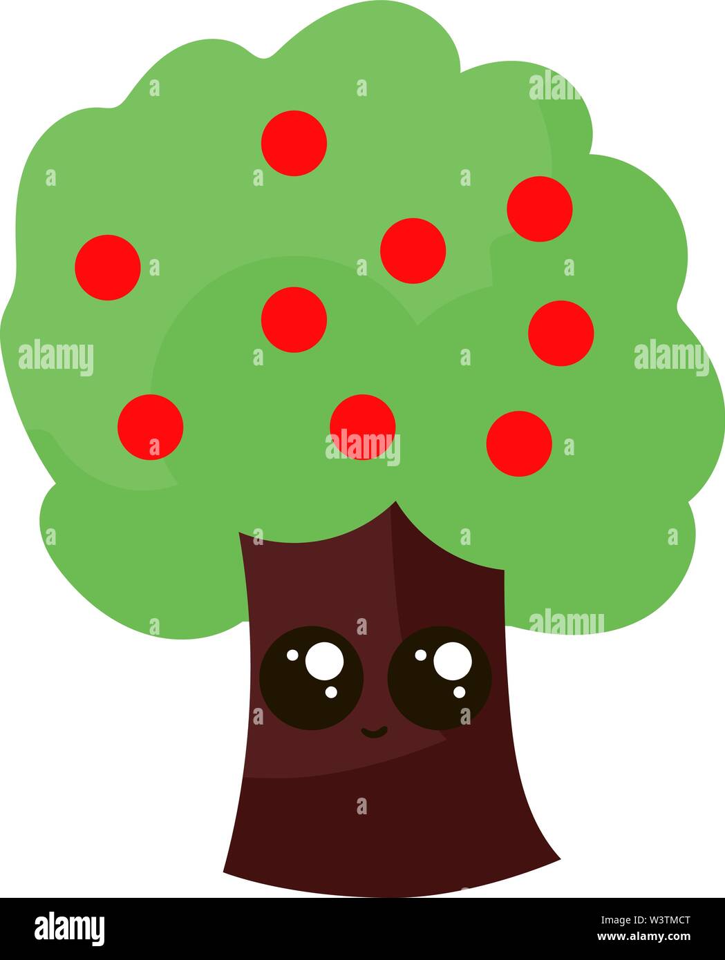 Cute little apple tree, illustration, vector on white background. Stock Vector