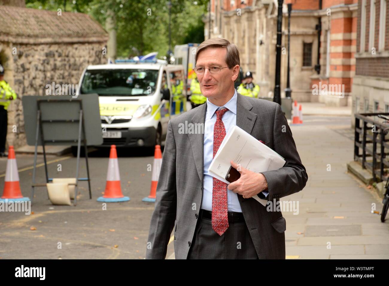 Dominic Grieve walks along Great College Street where Boris Johnson is holed up planning for his bid for PM 17th July 2019. Stock Photo
