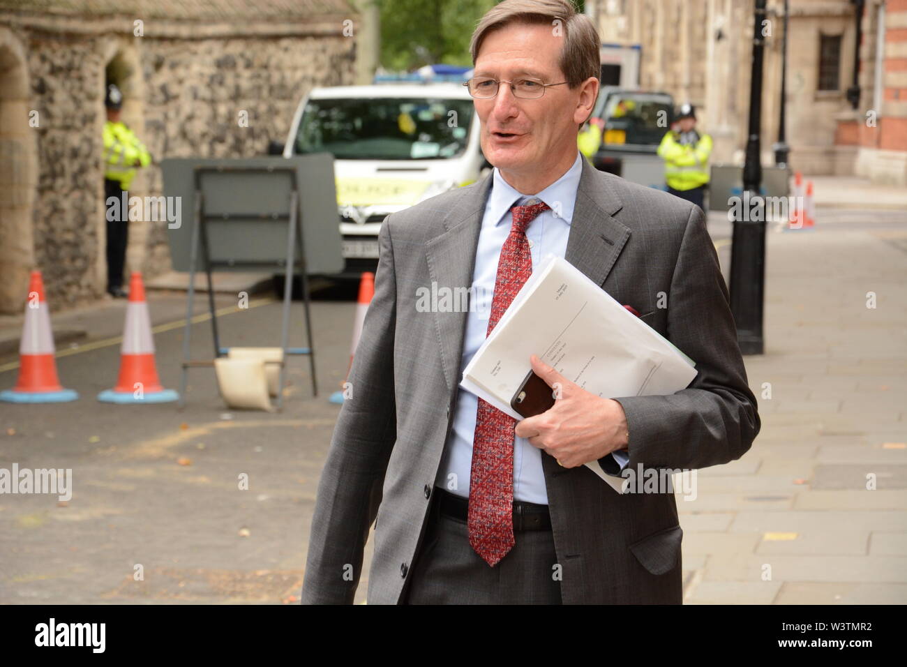 Dominic Grieve walks along Great College Street where Boris Johnson is holed up planning for his bid for PM 17th July 2019. Stock Photo