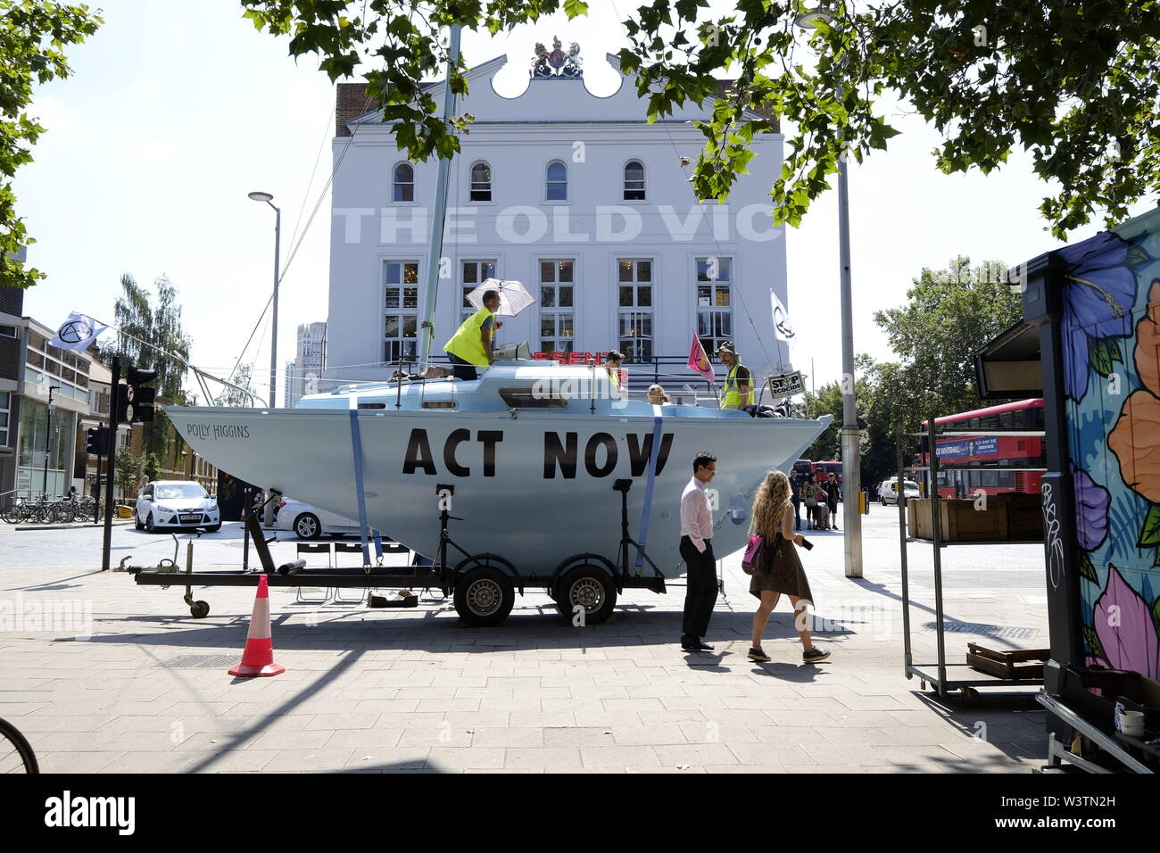 Polly Higgins, Extinction Rebellion's boat named after environmental lawyer and activist, stands proud, corner of the Cut during the Summer Uprising Stock Photo