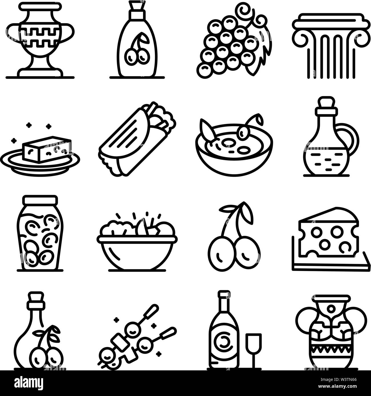 Greek cuisine icons set, outline style Stock Vector Image & Art - Alamy