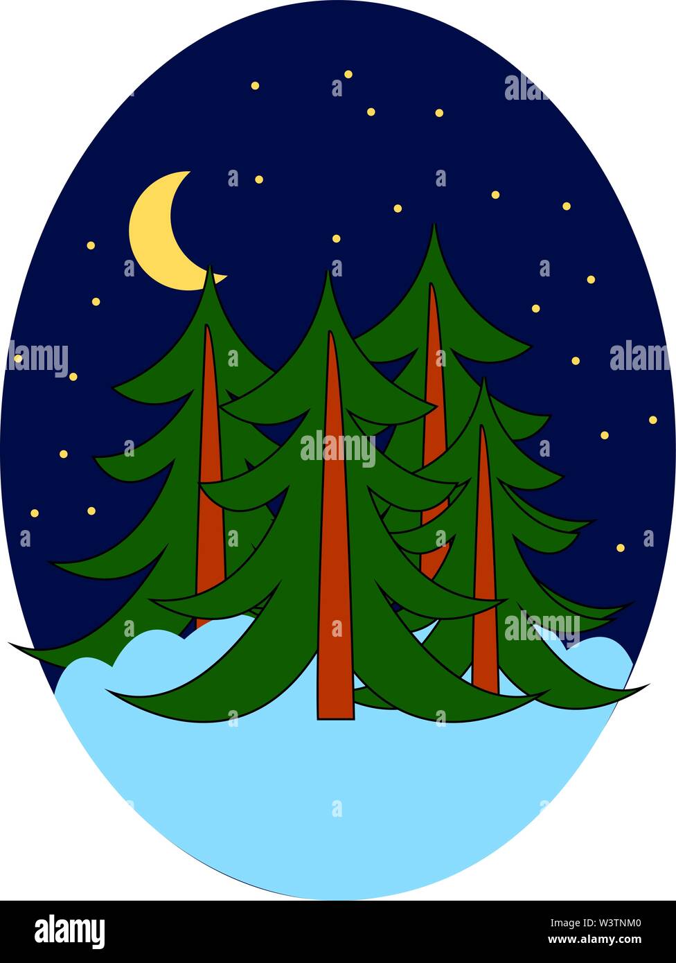 Forest at night, illustration, vector on white background. Stock Vector