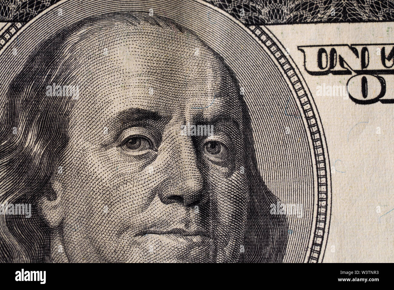 A Fragment Of A Bill Of 100 US Dollars Portrait Of Benjamin Franklin