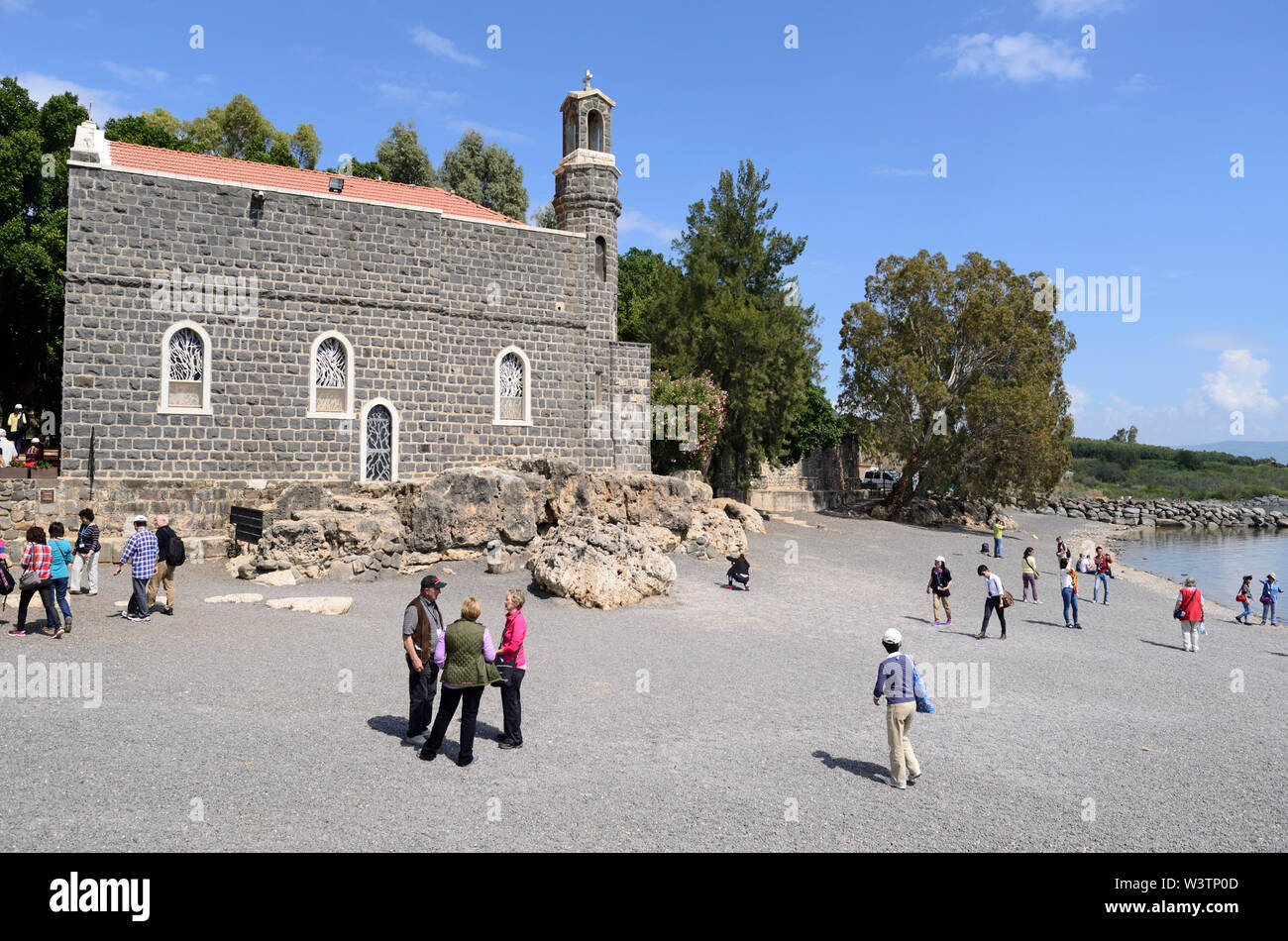 „Church Of The Primacy Of St. Peter“, also „Mensa Domini Church“, a popular and well visited site by christian pilgrims and travellers, Tabgha, Israel Stock Photo