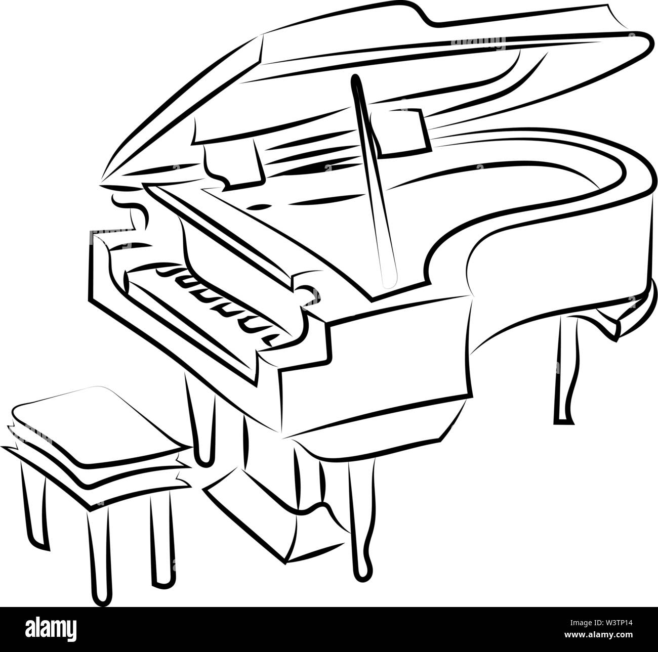 Piano sketch, illustration, vector on white background. Stock Vector
