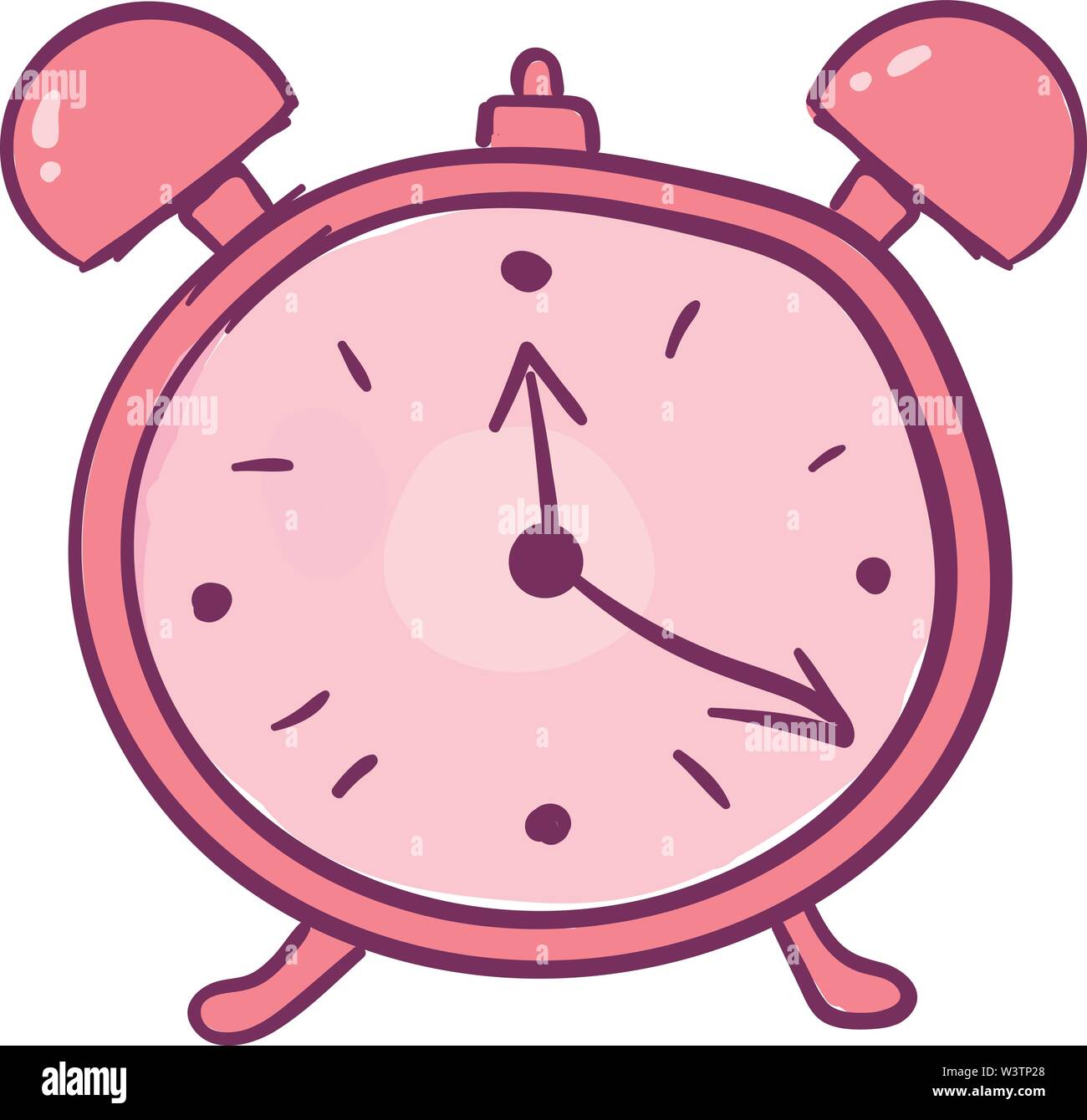 Pink alarm clock, illustration, vector on white background. Stock Vector