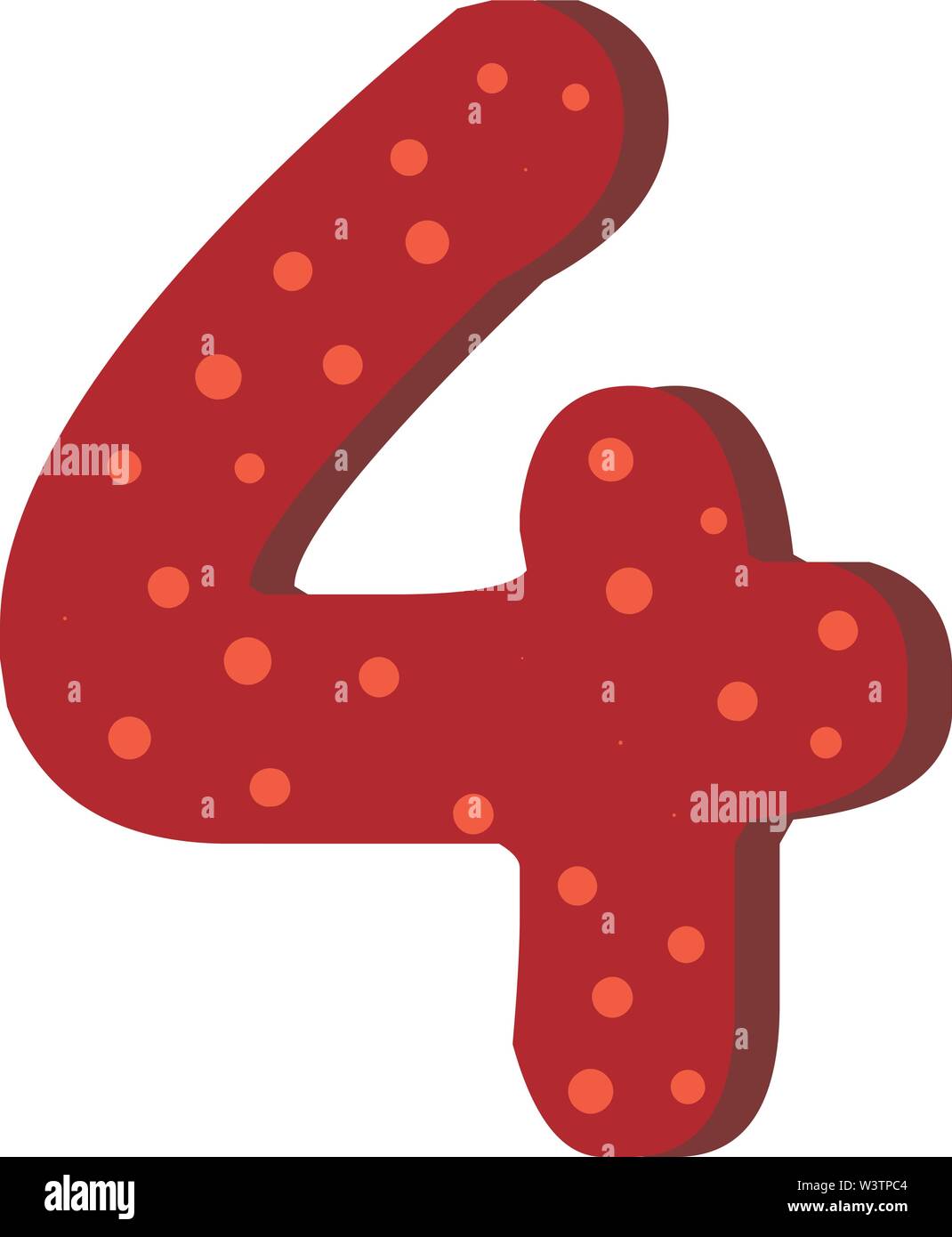 Red number four with dots, illustration, vector on white background. Stock Vector