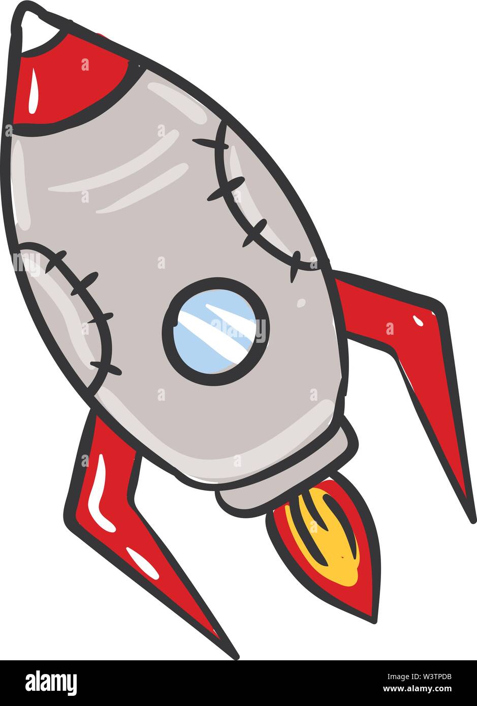 Rocket launching, illustration, vector on white background. Stock Vector