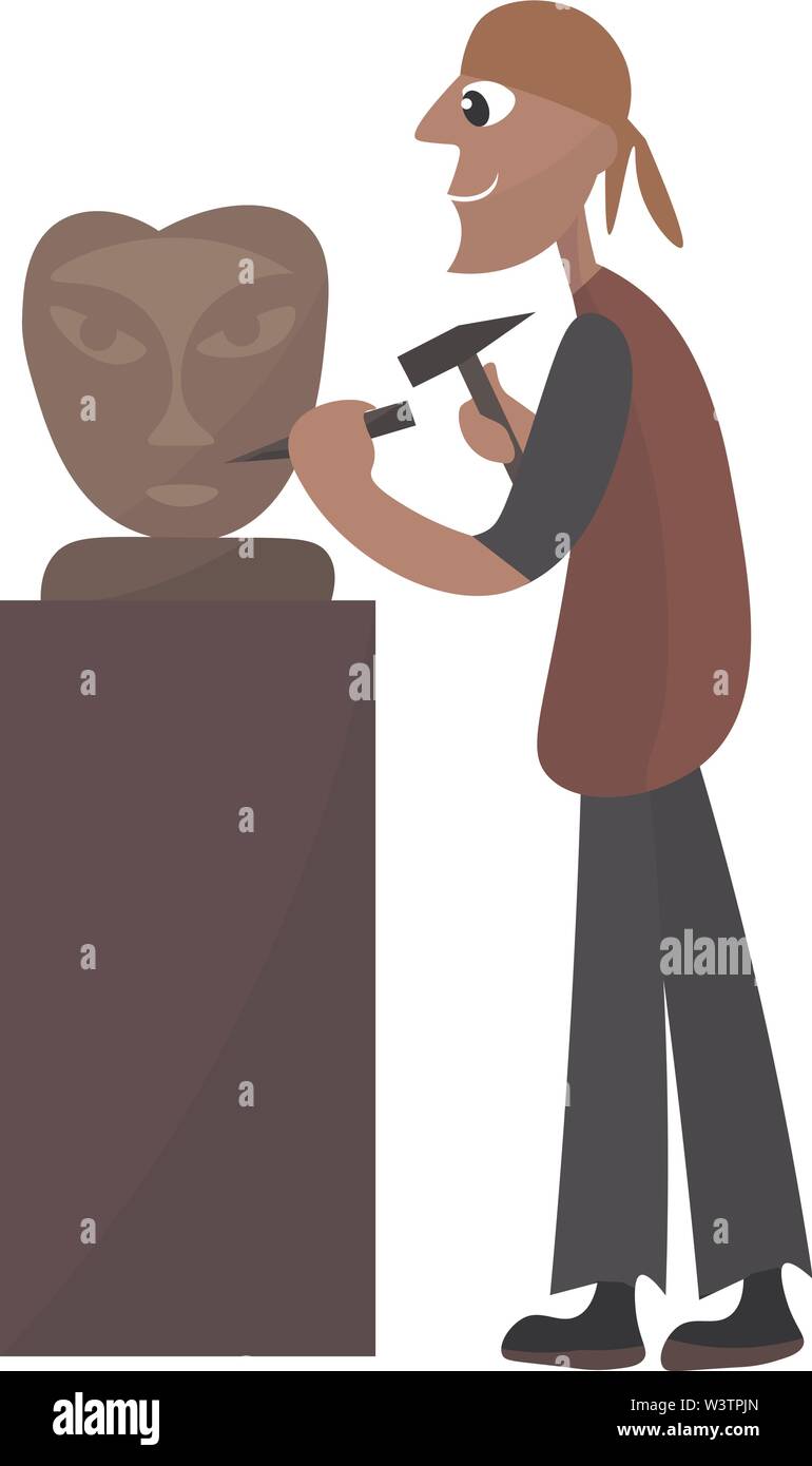 Sculptor working, illustration, vector on white background. Stock Vector