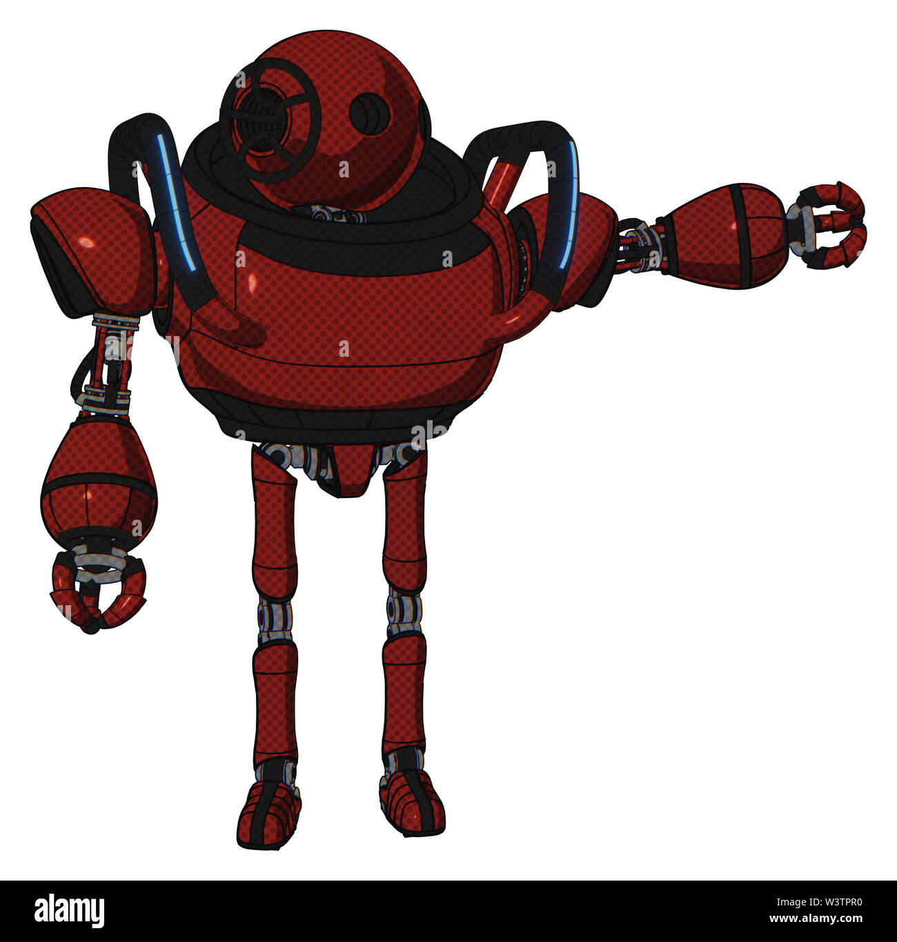 Robot containing elements: oval wide head, heavy upper chest, blue ...