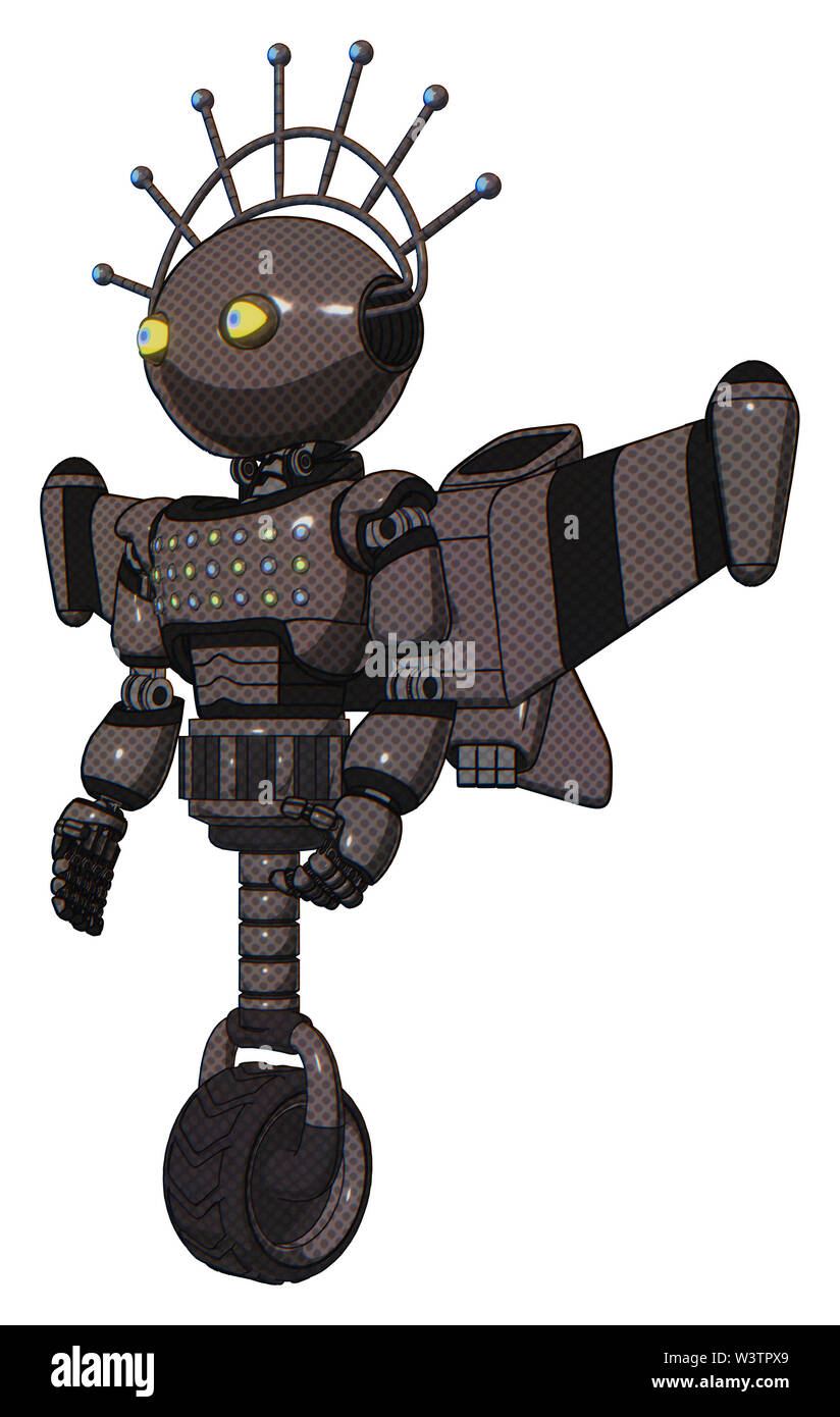 Android containing elements: oval wide head, yellow eyes, techno halo ...