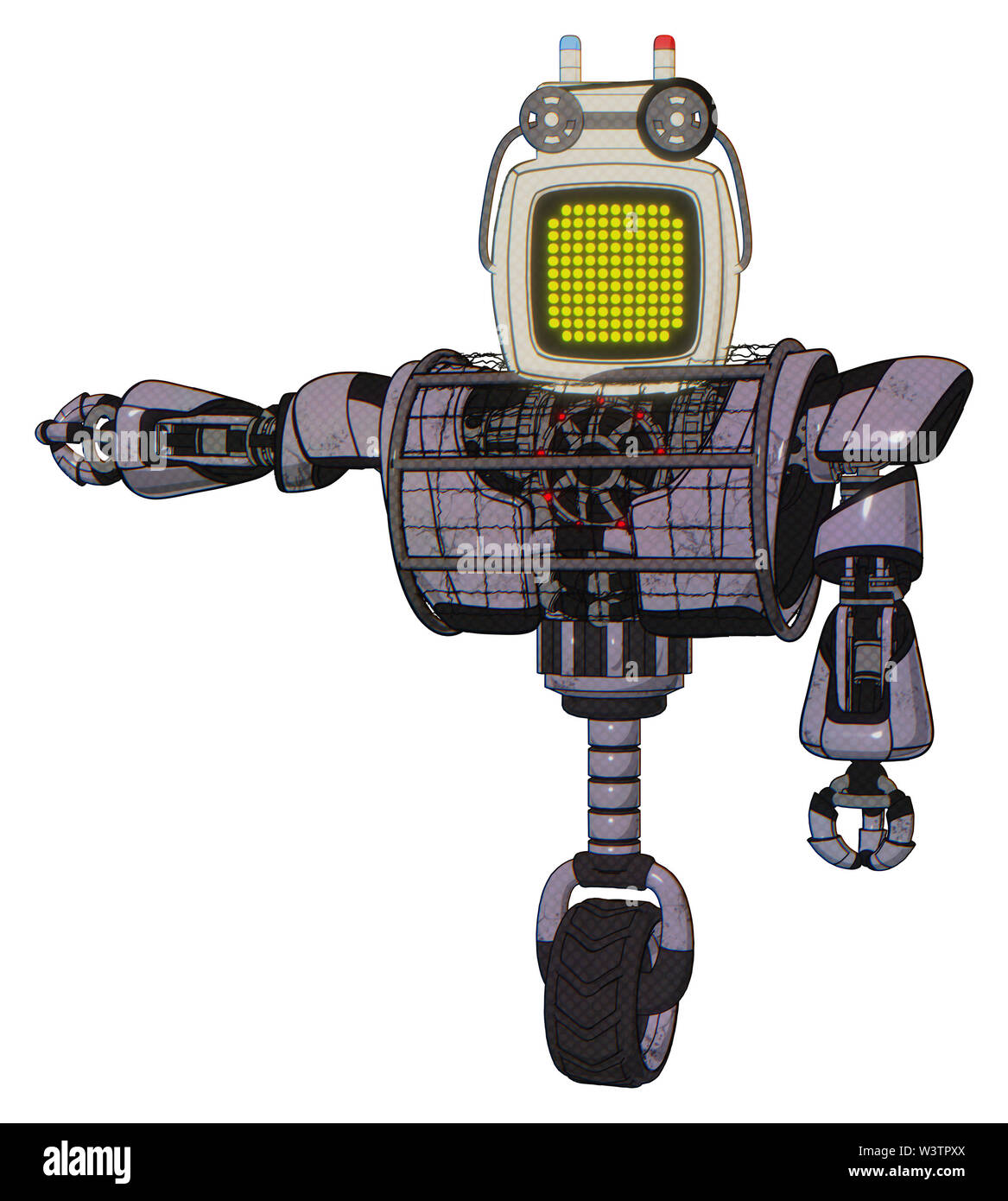 Automaton containing elements old computer monitor, yellow circle