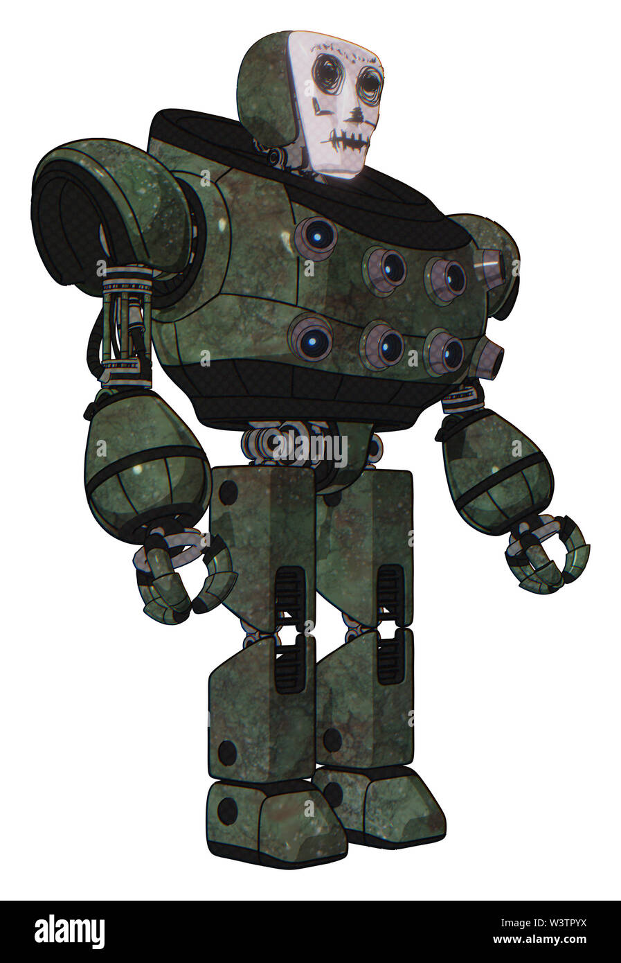 Bot containing elements: humanoid face mask, skeleton war paint, heavy  upper chest, chest energy sockets, prototype exoplate legs. Material: old  Stock Photo - Alamy