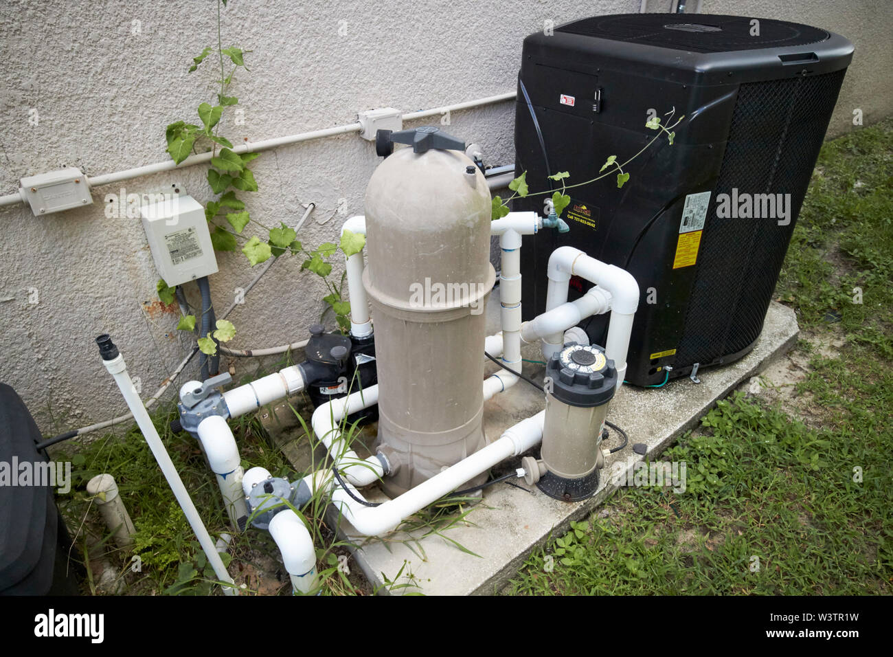 domestic pool filtration and heating pump system in a house in the USA United States of America Stock Photo