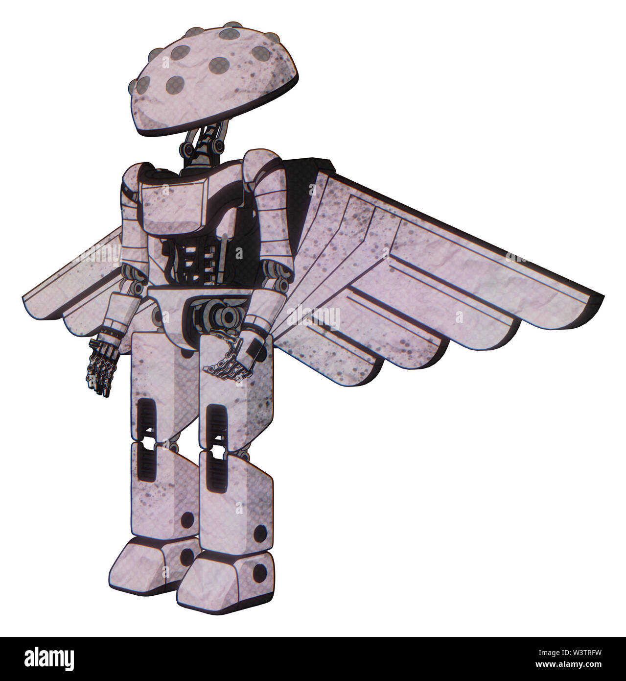 Robot containing elements: metal knucklehead design, light chest exoshielding, ultralight chest exosuit, pilot's wings assembly, prototype exoplate... Stock Photo