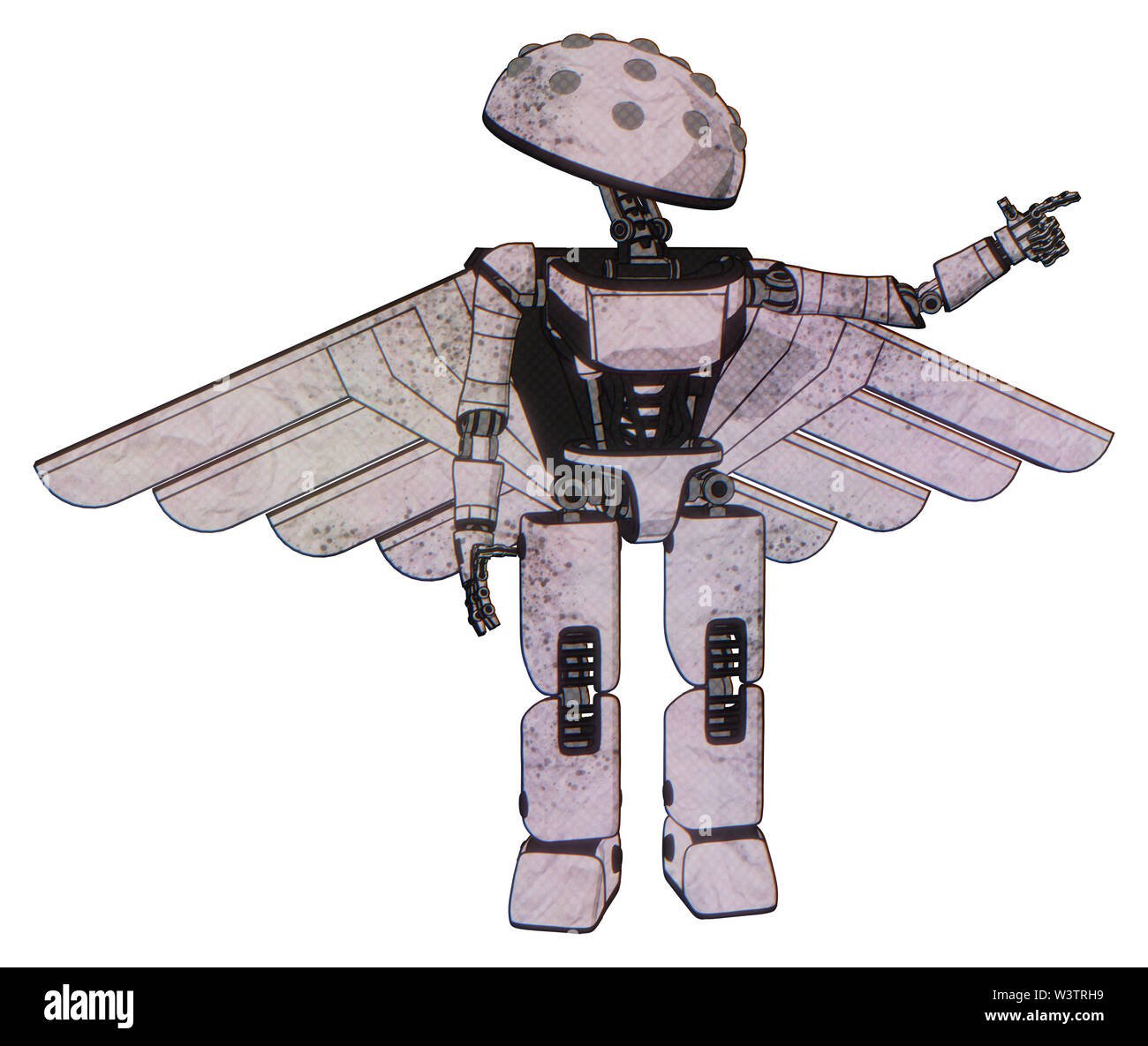 Robot containing elements: metal knucklehead design, light chest exoshielding, ultralight chest exosuit, pilot's wings assembly, prototype exoplate... Stock Photo