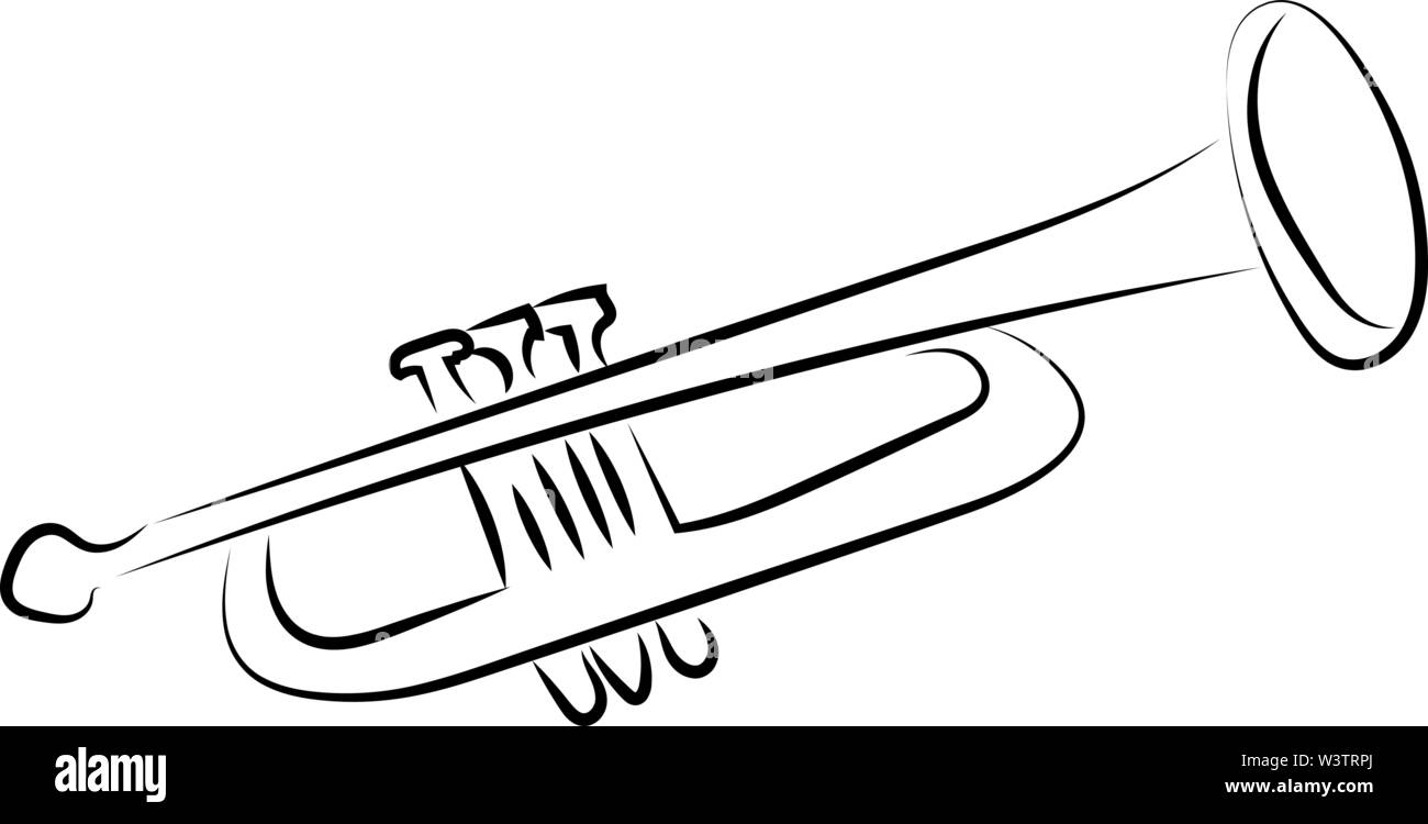 Trumpet instrument, illustration, vector on white background Stock