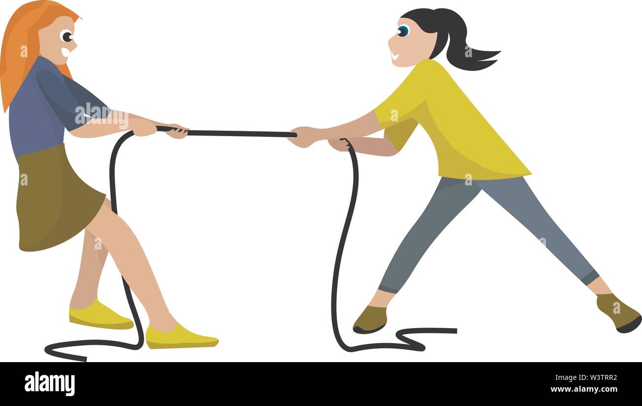 Friends playing with rope, illustration, vector on white background. Stock Vector