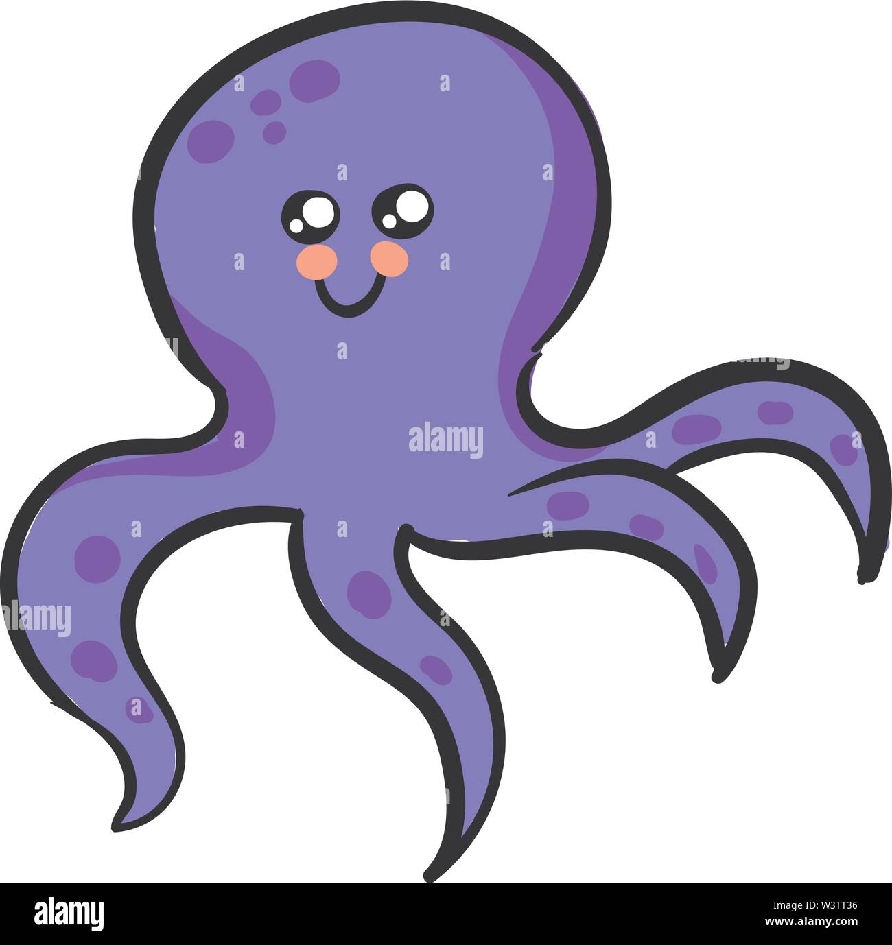 Purple octopus, illustration, vector on white background Stock Vector