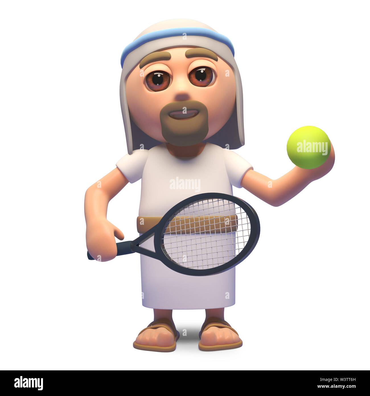 Jesus Christ son of God playing tennis, 3d illustration render Stock