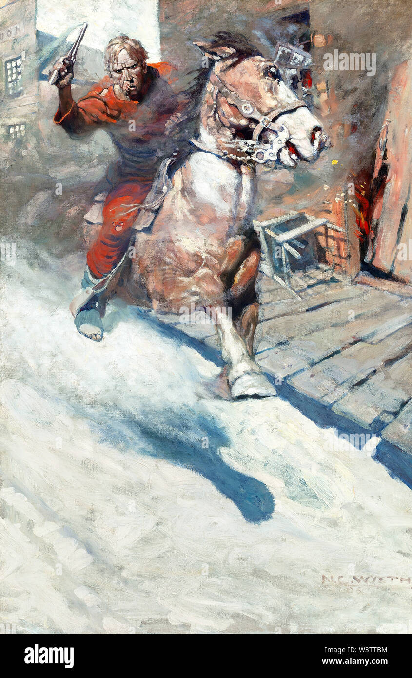 NC Wyeth Mr Cassidy Saw A Crimson Rider Sweep Down Upon Him Stock Photo