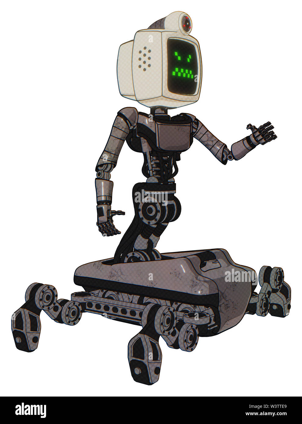 Cyborg containing elements: old computer monitor, angry pixels face ...