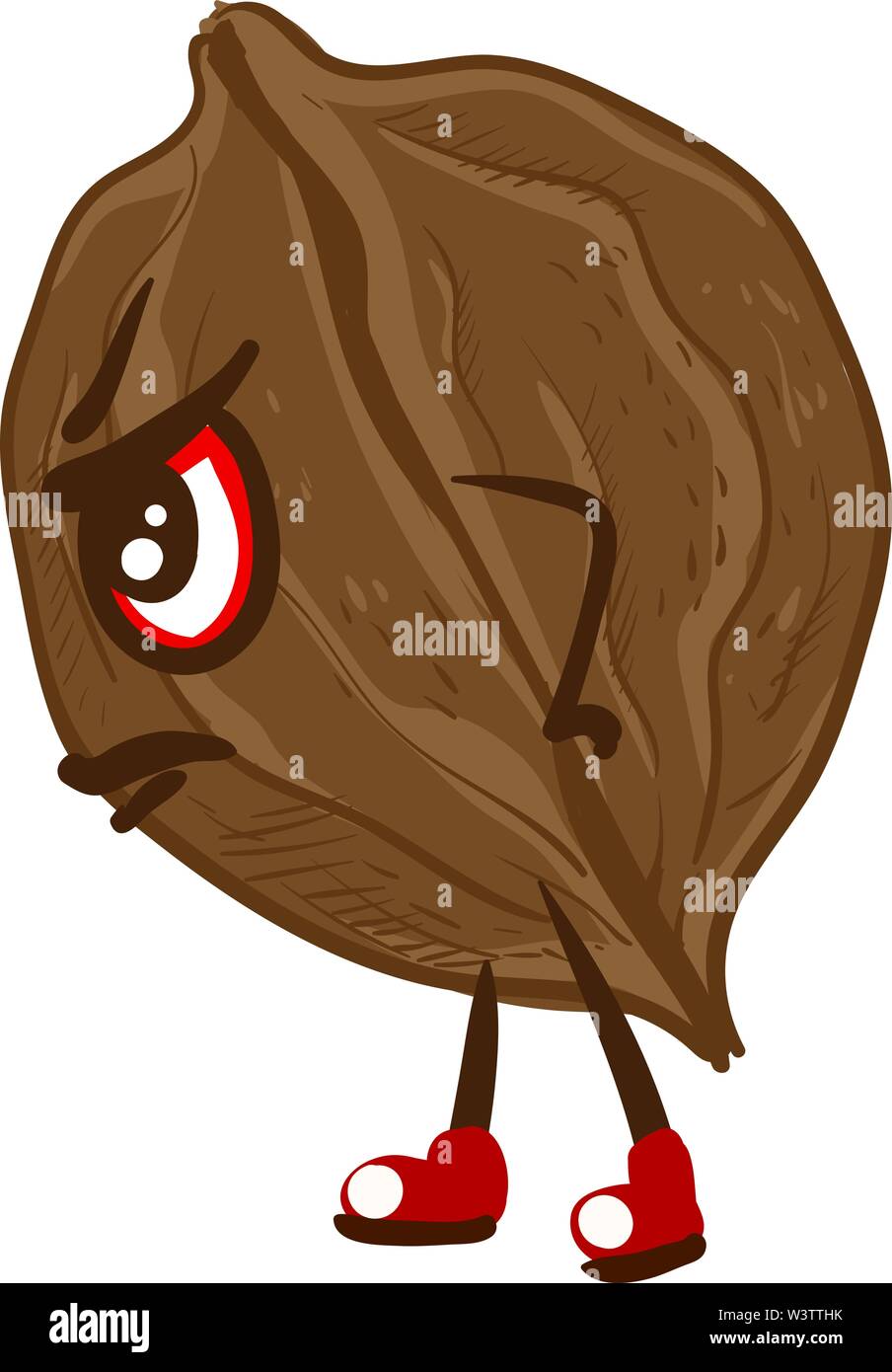 Angry looking walnut, illustration, vector on white background. Stock Vector