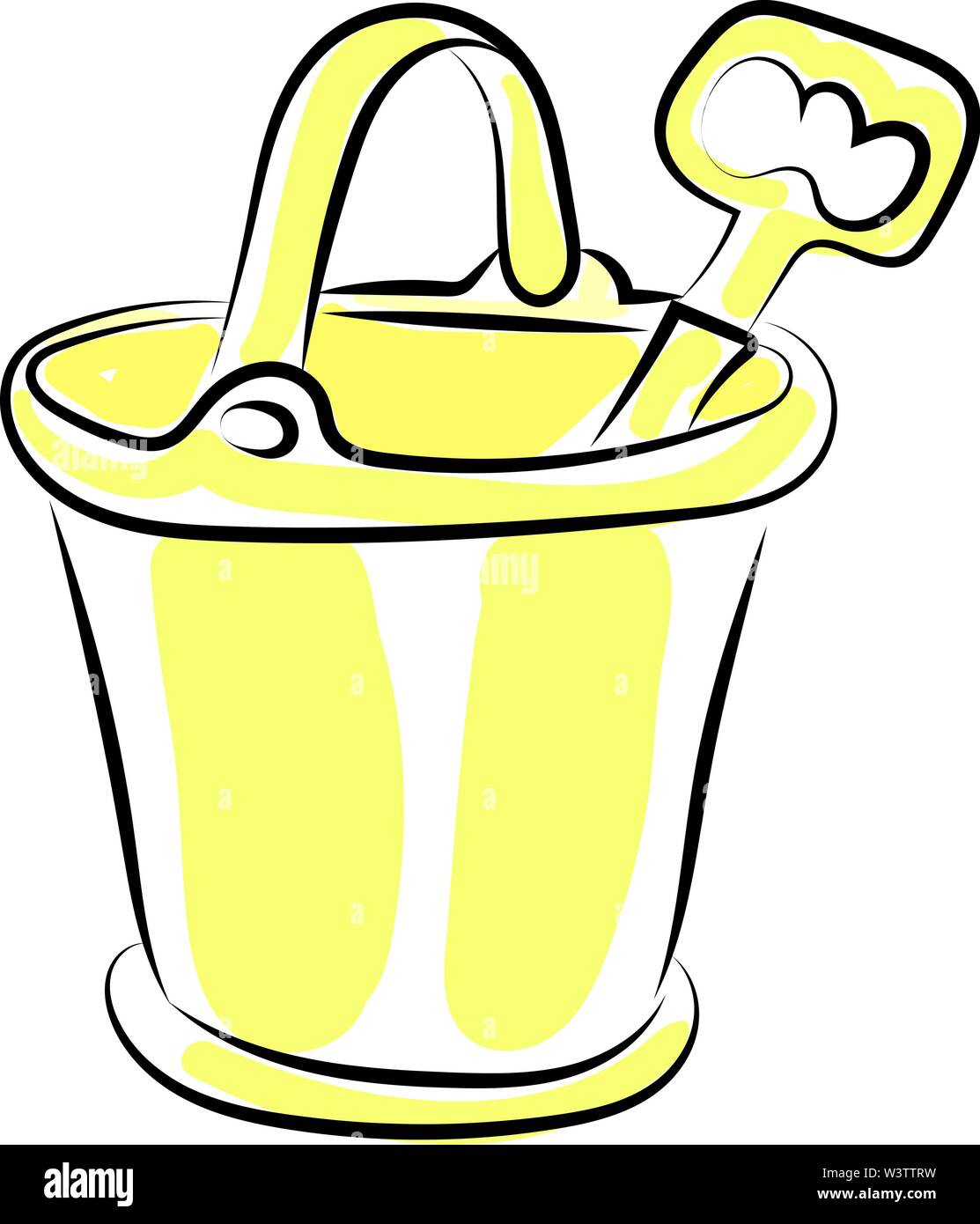 Sand bucket and shovel, illustration, vector on white background Stock