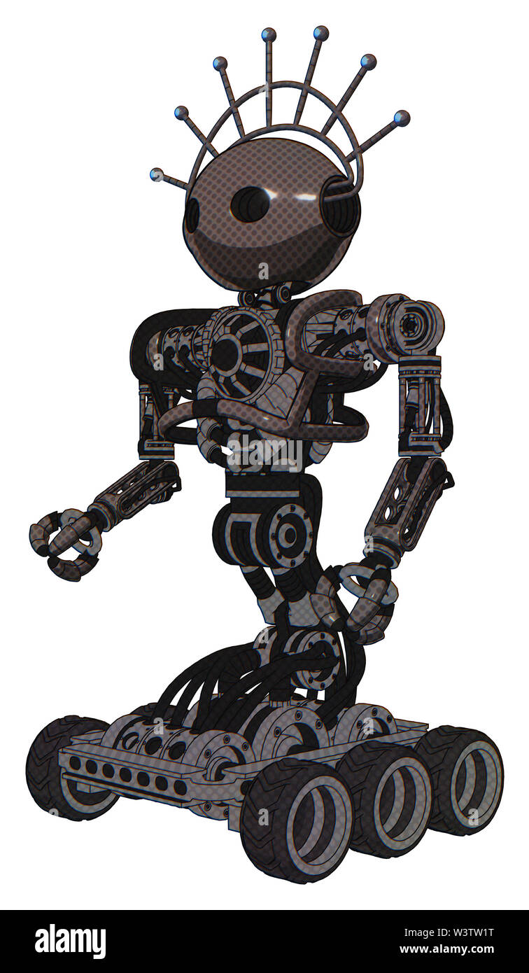 Android containing elements: oval wide head, techno halo ornament, heavy  upper chest, no chest plating, six-wheeler base. Material: light brown  Stock Photo - Alamy