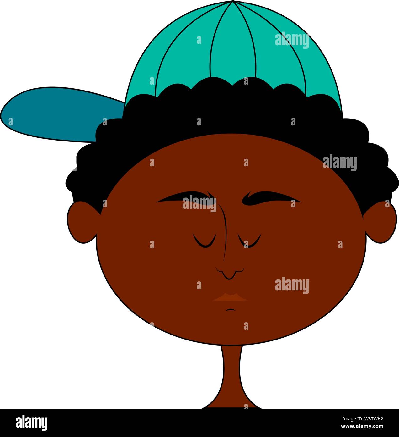 Cute black boy wearing a blue hat, illustration, vector on white ...