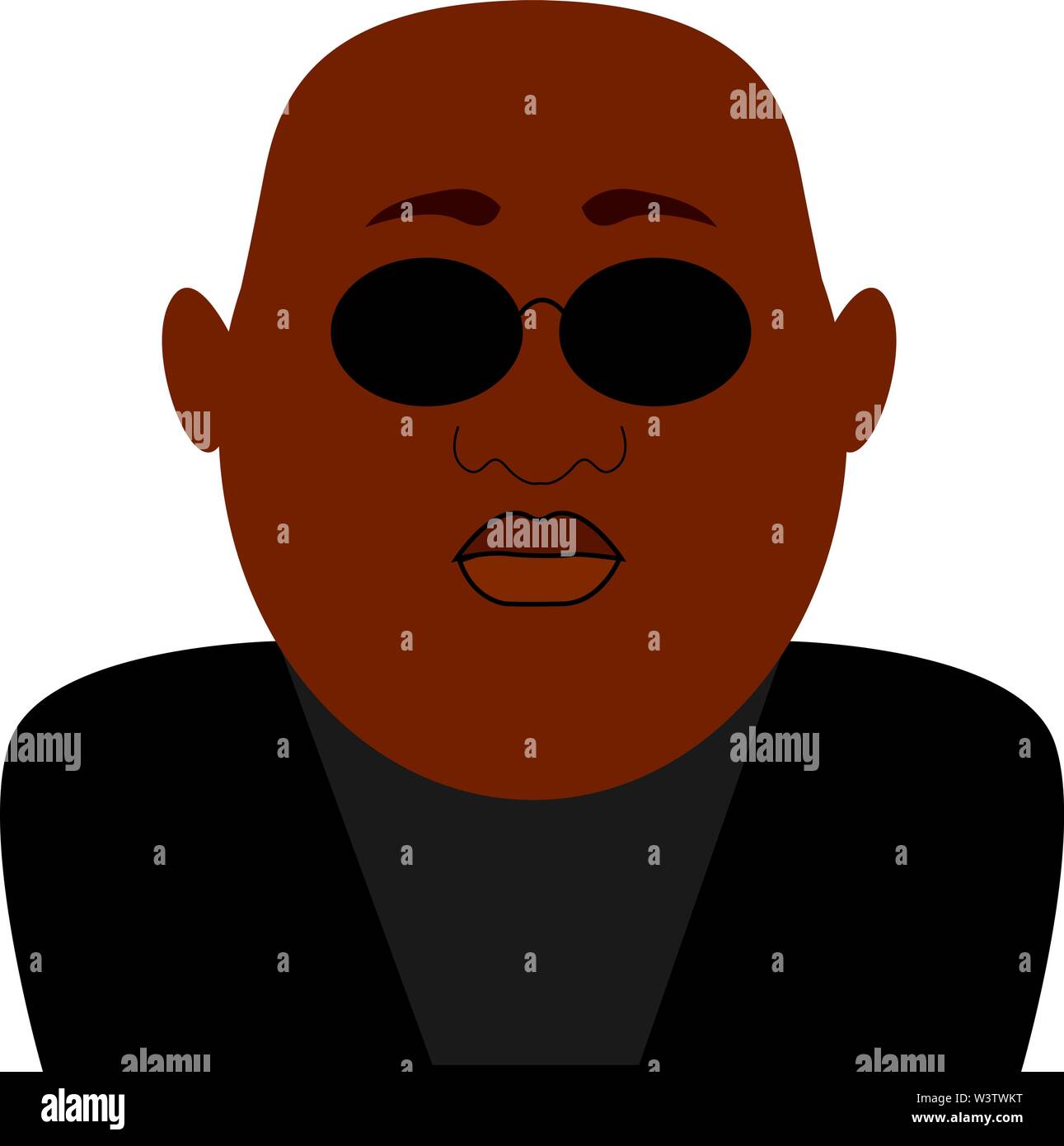 Black man wearing sunglasses, illustration, vector on white background. Stock Vector