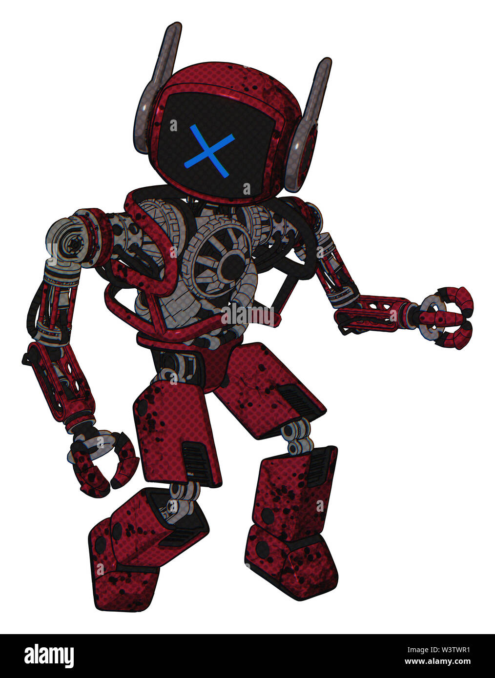 Robot containing elements: digital display head, x face, winglets ...