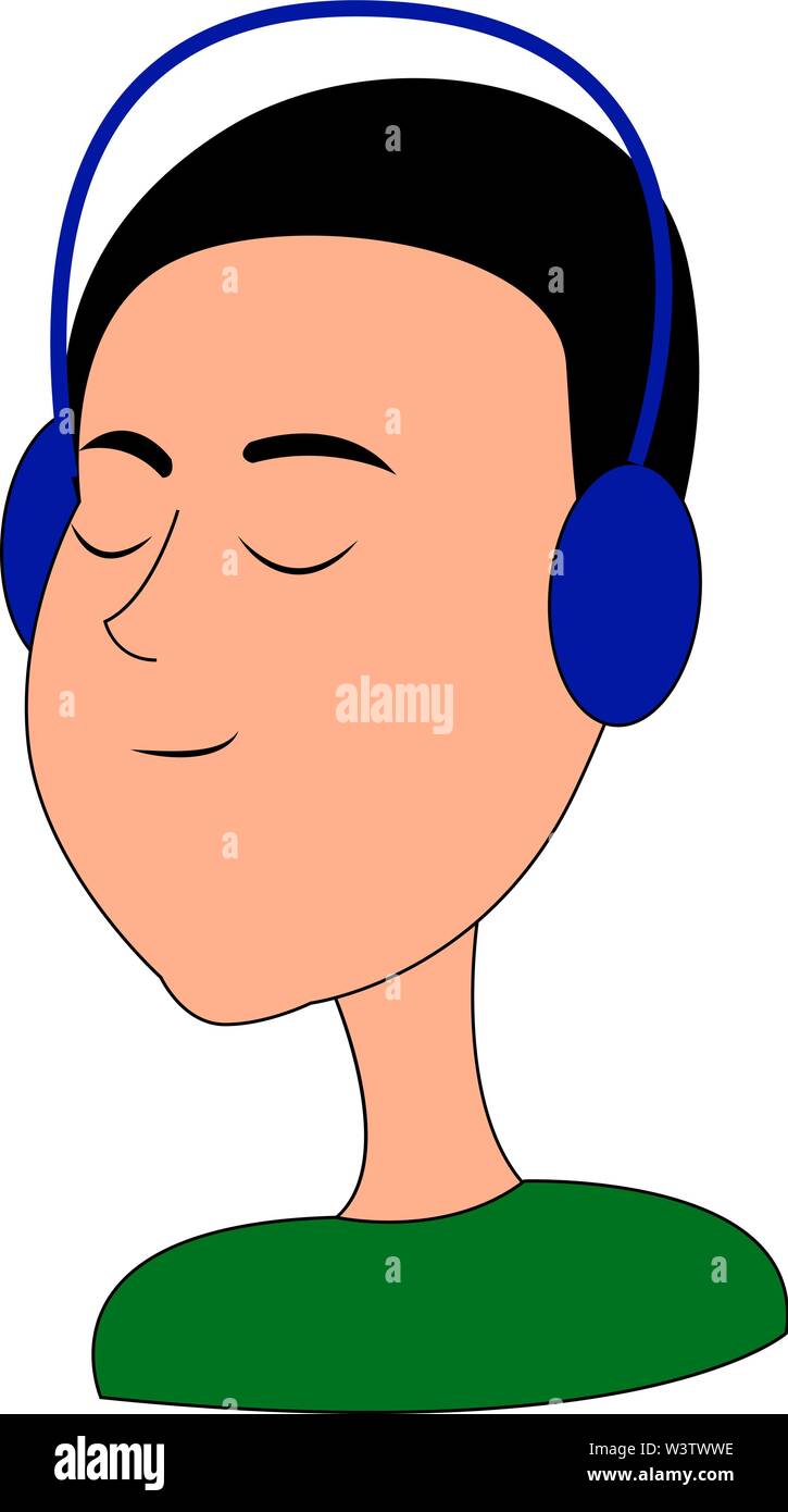 Boy wearing blue headphones, illustration, vector on white background Stock Vector Image & Art