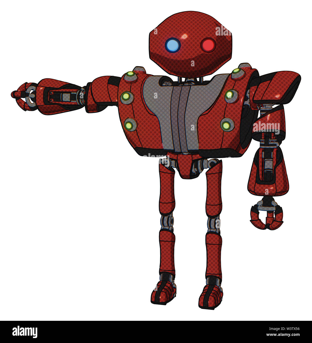 Droid containing elements: oval wide head, giant blue and red led eyes ...