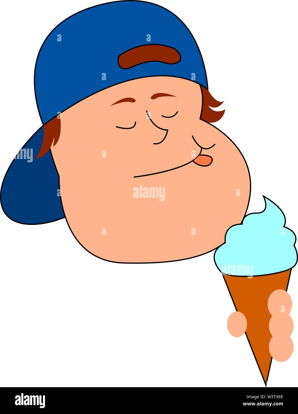 Boy eating ice cream, illustration, vector on white background. Stock Vector