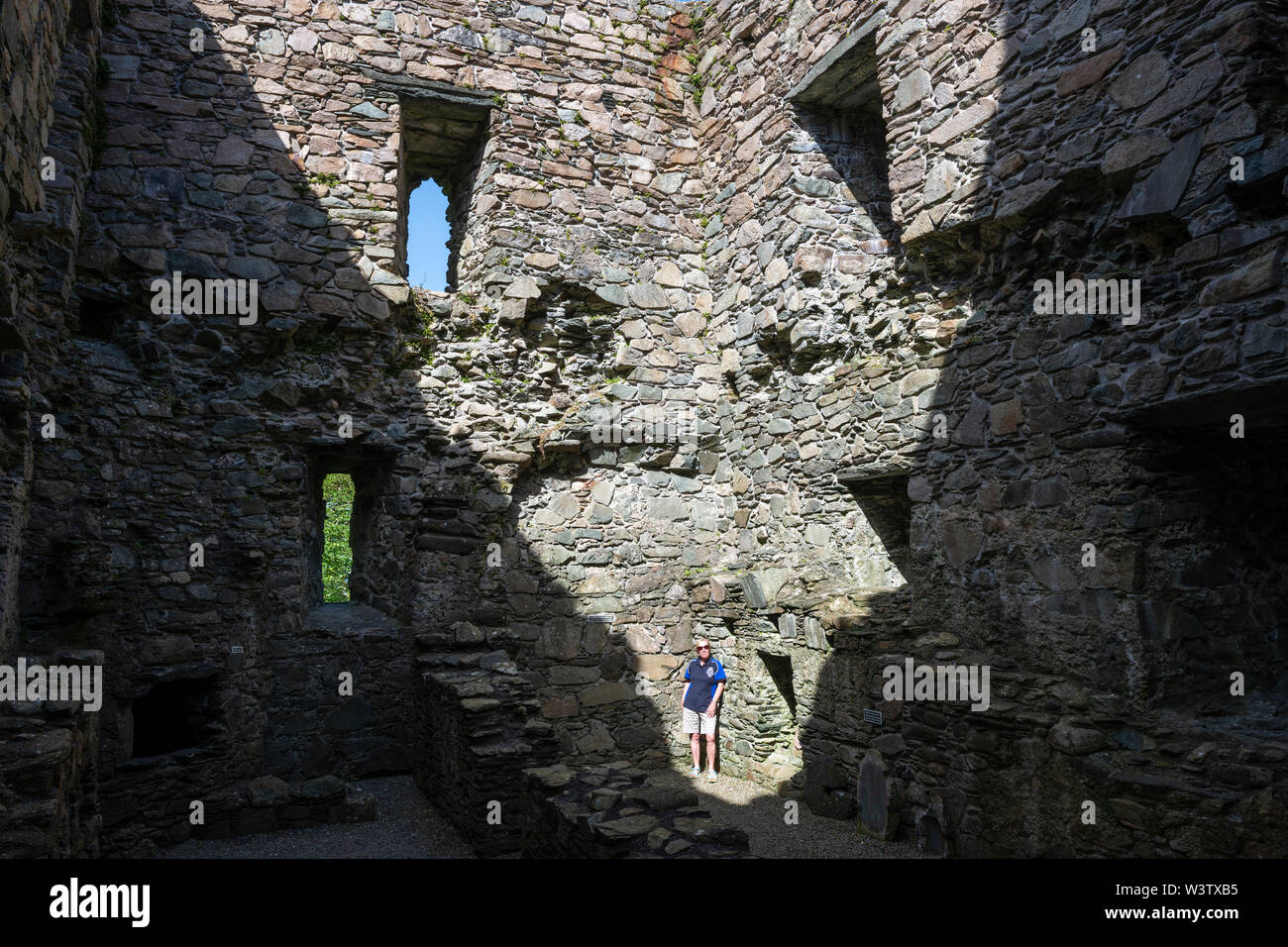 Interior of Castle Sween, one of the earliest stone castles built in Scotland, on eastern shore of Loch Sween in Argyle and Bute, Scotland, UK Stock Photo