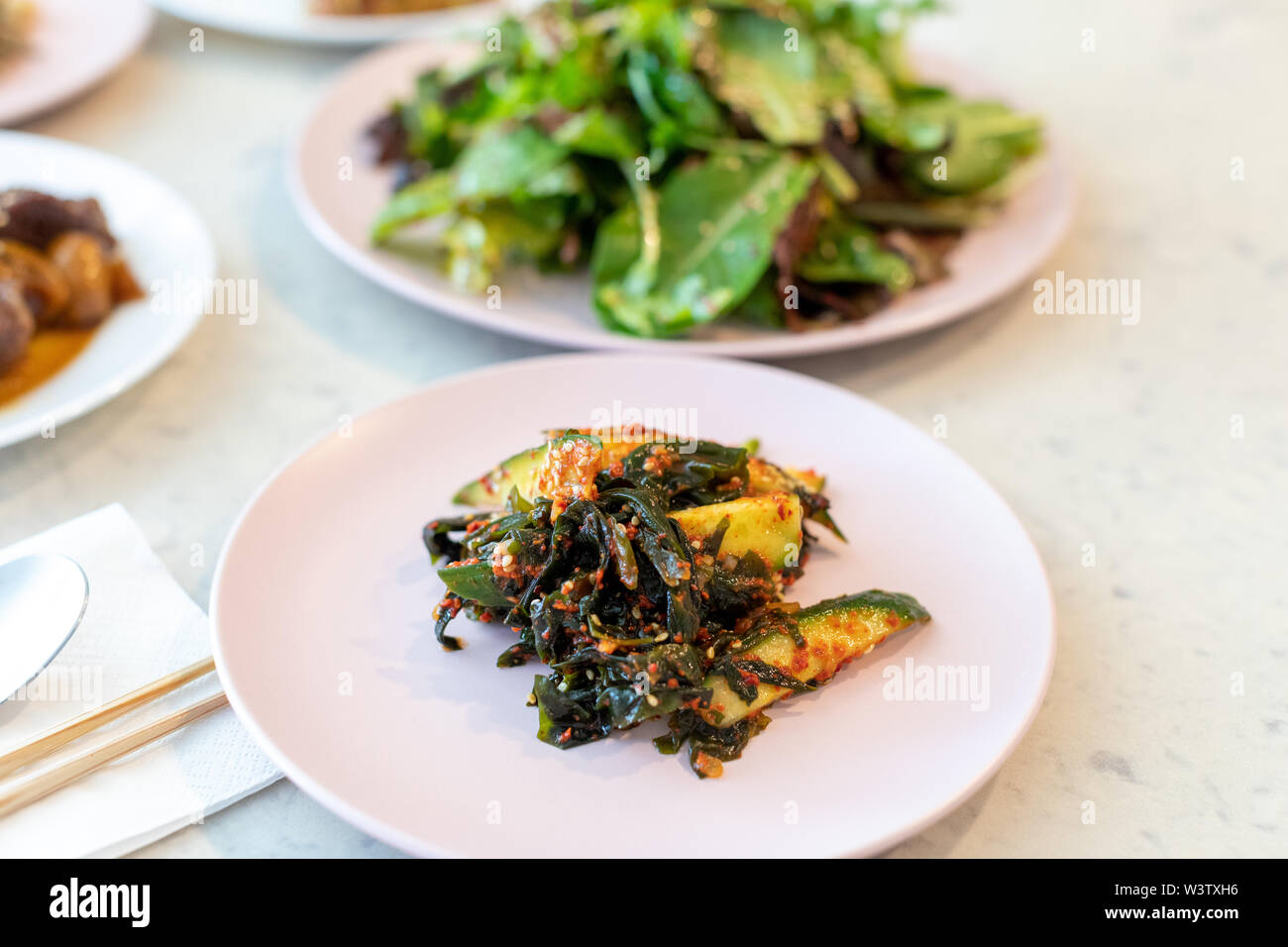 Seasoned cucumber, seaweed, Banchan, Korean food Stock Photo Alamy