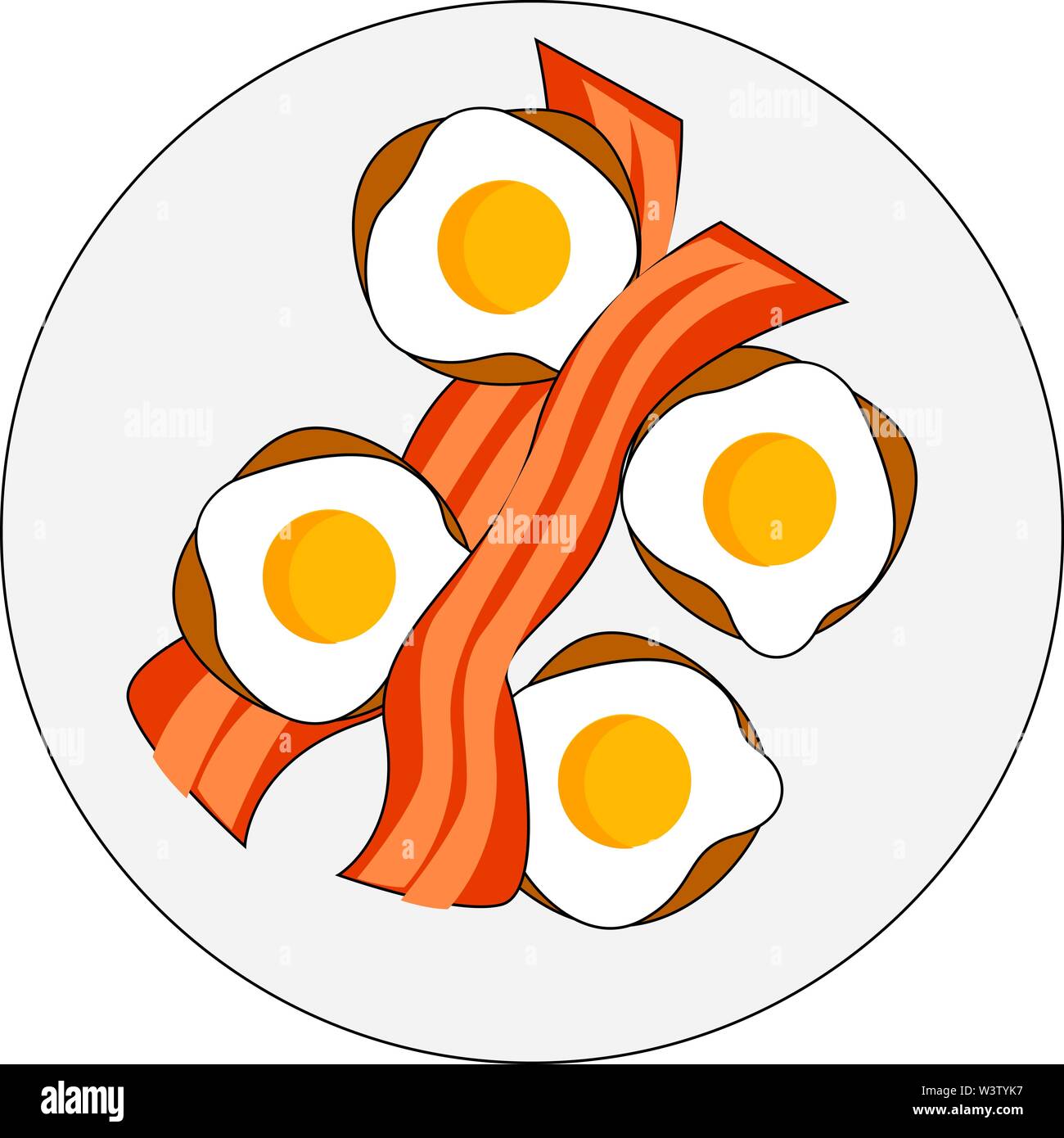 Bacon and eggs, illustration, vector on white background Stock Vector